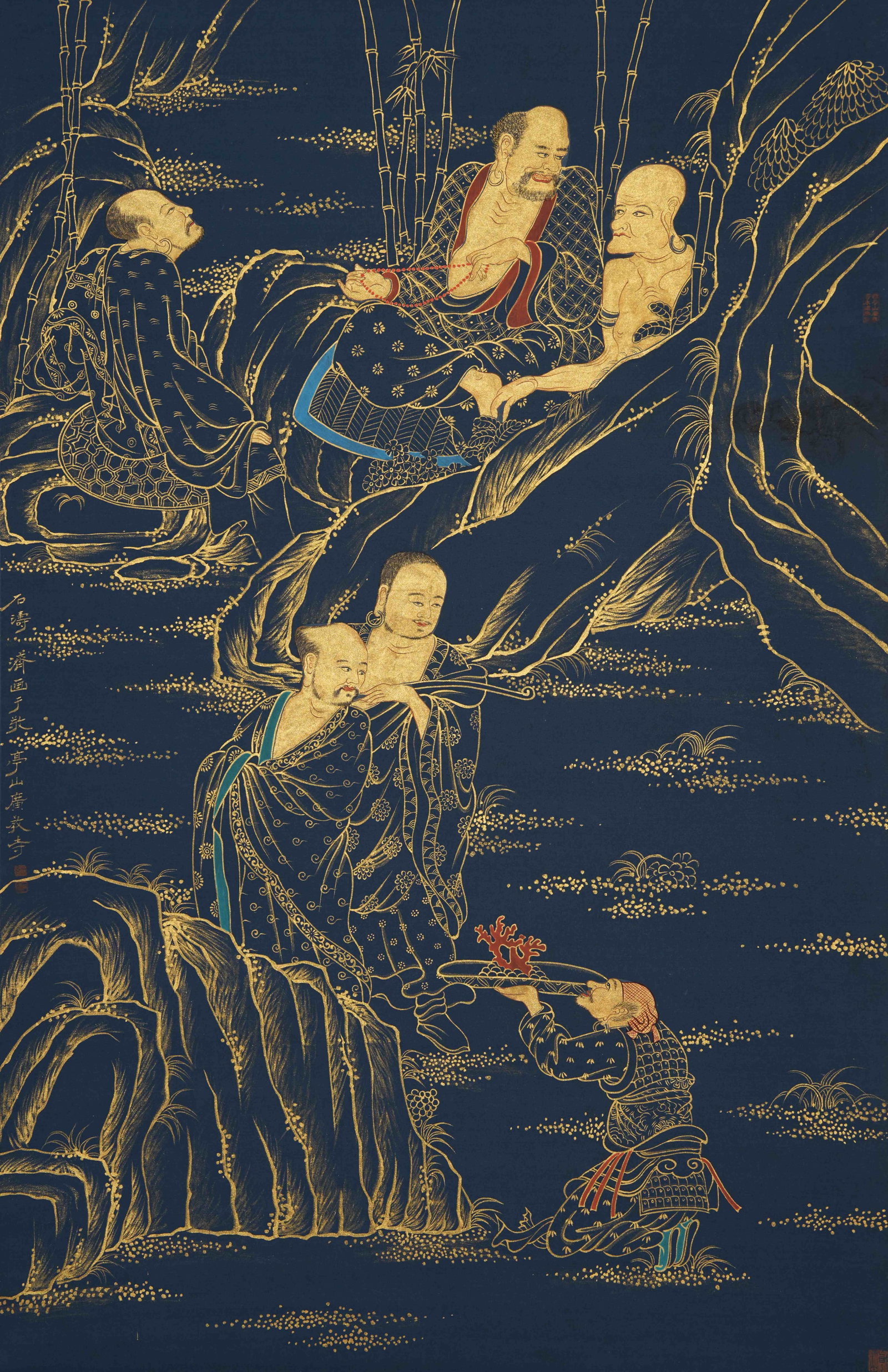 A ARHAT PAINTING ON SILK BY SHITAO.石濤: Arhat Painting on Silk by Shitao.石濤