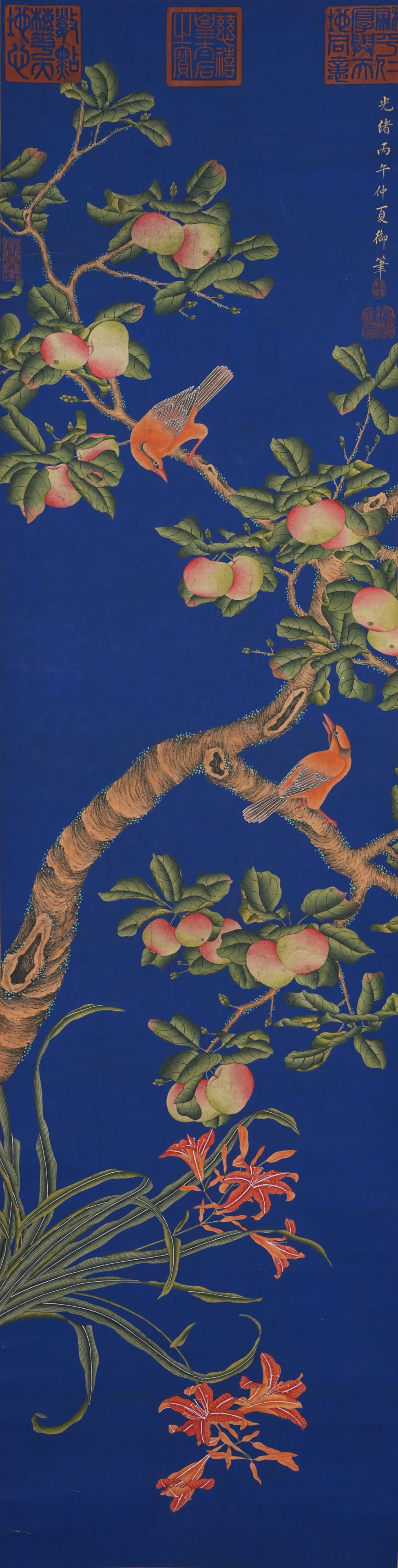 A FLOWER AND BIRD PAINTING ON PAPER BY EMPRESS DOWAGER CIXI.慈禧: Flower and Bird Painting on Paper by Empress Dowager Cixi.慈禧