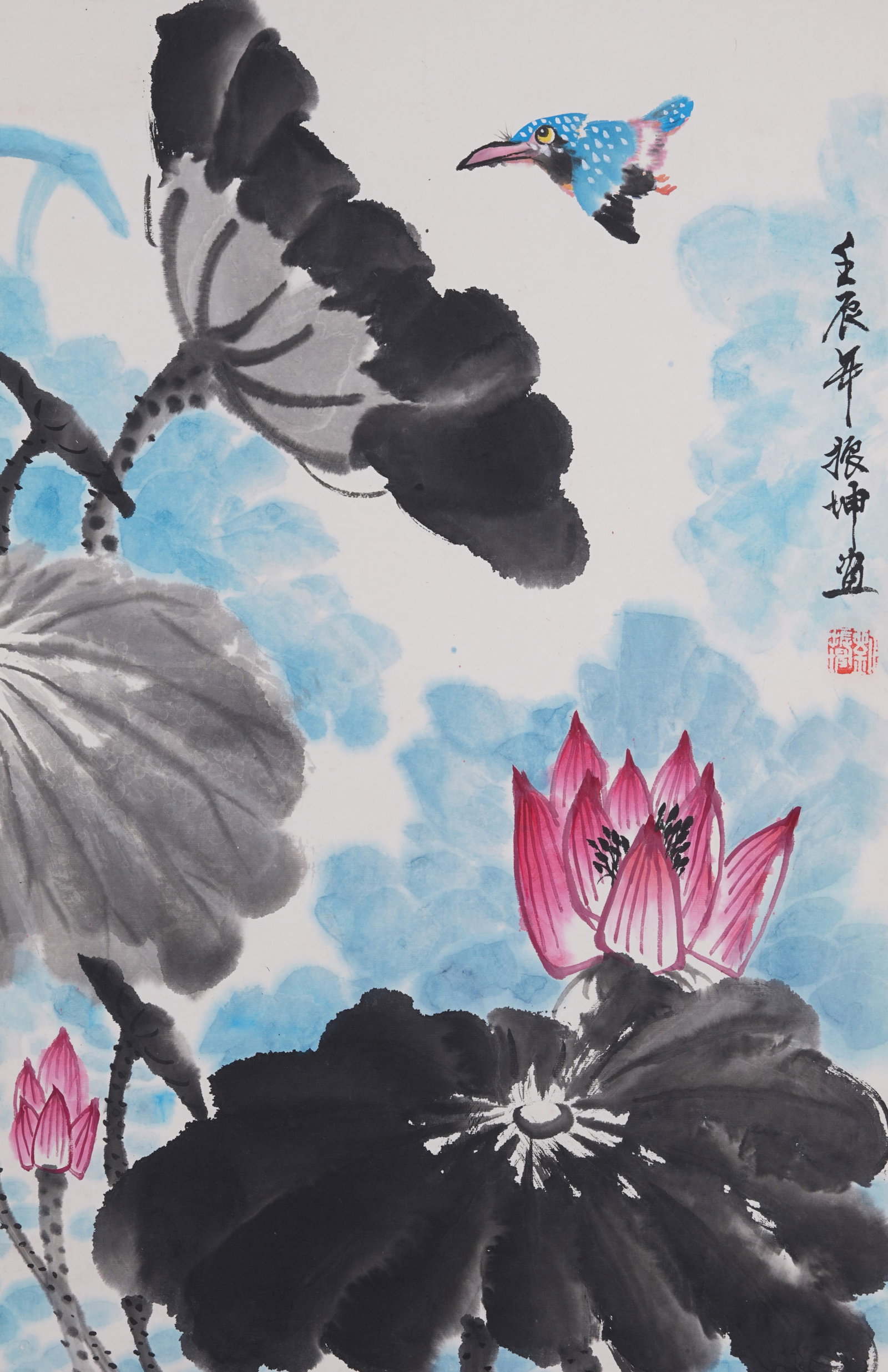 A FLOWER AND BIRD PAINTING ON PAPER BY LIU ZHENKUN.劉振坤: Flower and Bird Painting on Paper by Liu Zhenkun.劉振坤