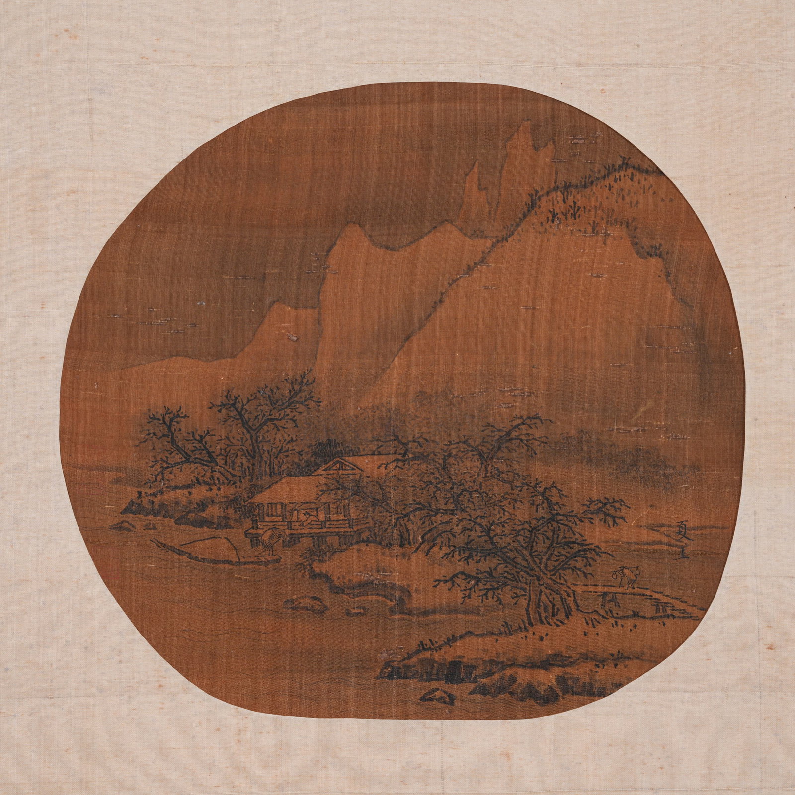 A UNMOUNTED LANDSCAPE PAINTING ON SILK BY XIA GUI.夏圭 (1 of 9)