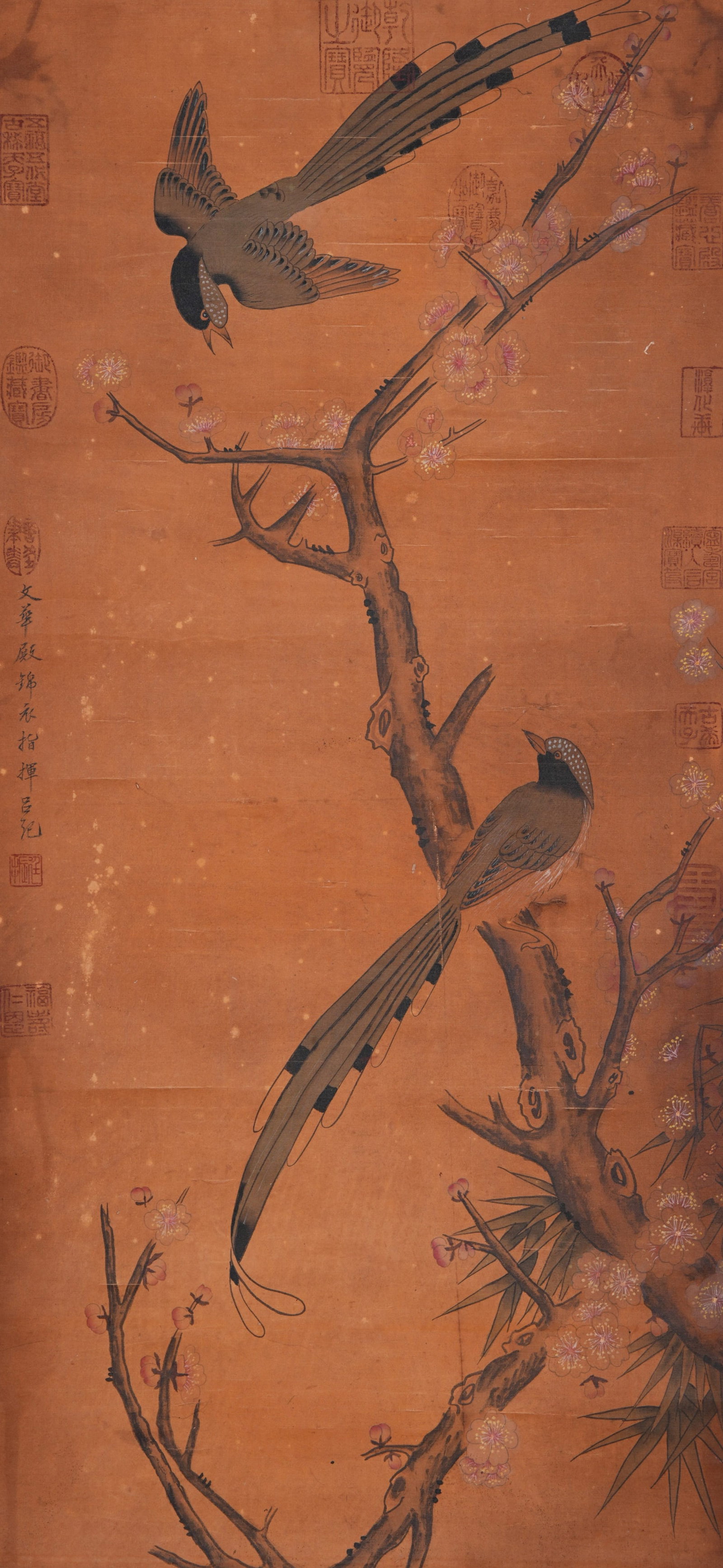 A FLOWER AND BIRD PAINTING ON SILK BY LV JI.呂紀: Flower and Bird Painting on Silk by Lv Ji.呂紀