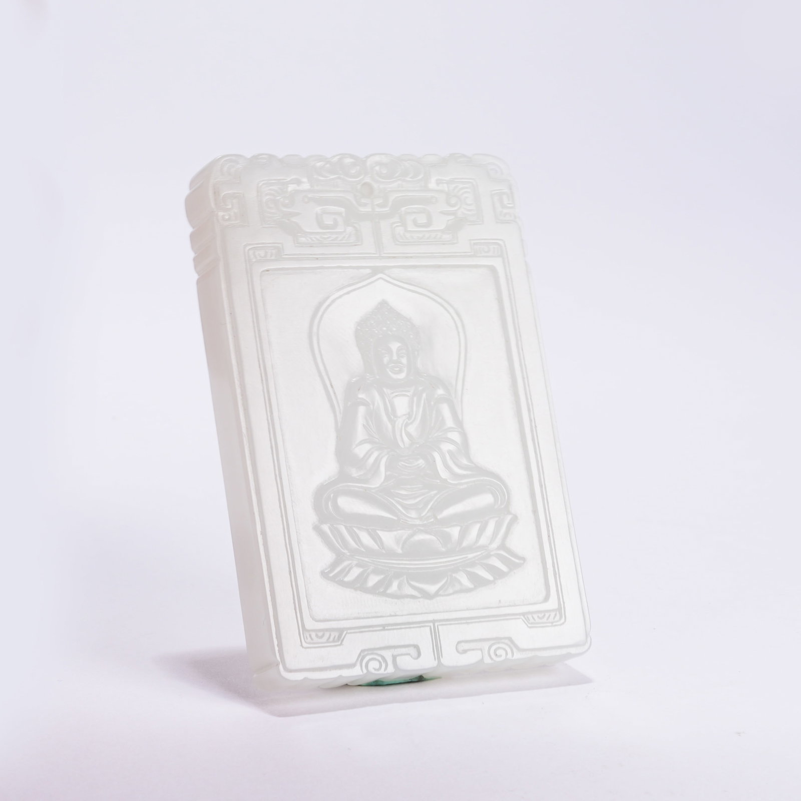 A HETIAN JADE BUDDHA PATTERN PLAQUE: Hetian Jade Buddha Pattern Plaque