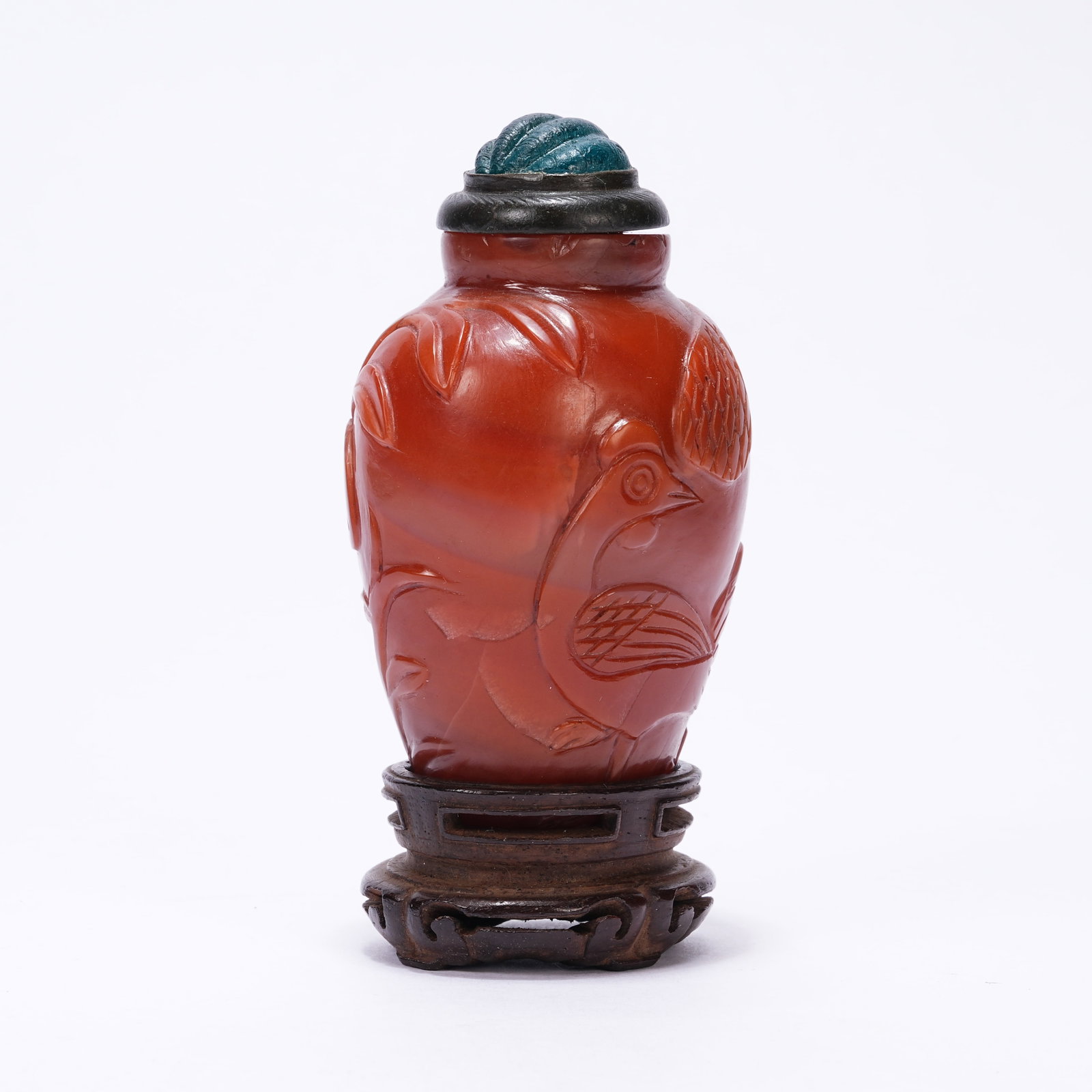 A AGATE SNUFF BOTTLE WITH PHOENIX PATTERN - 3