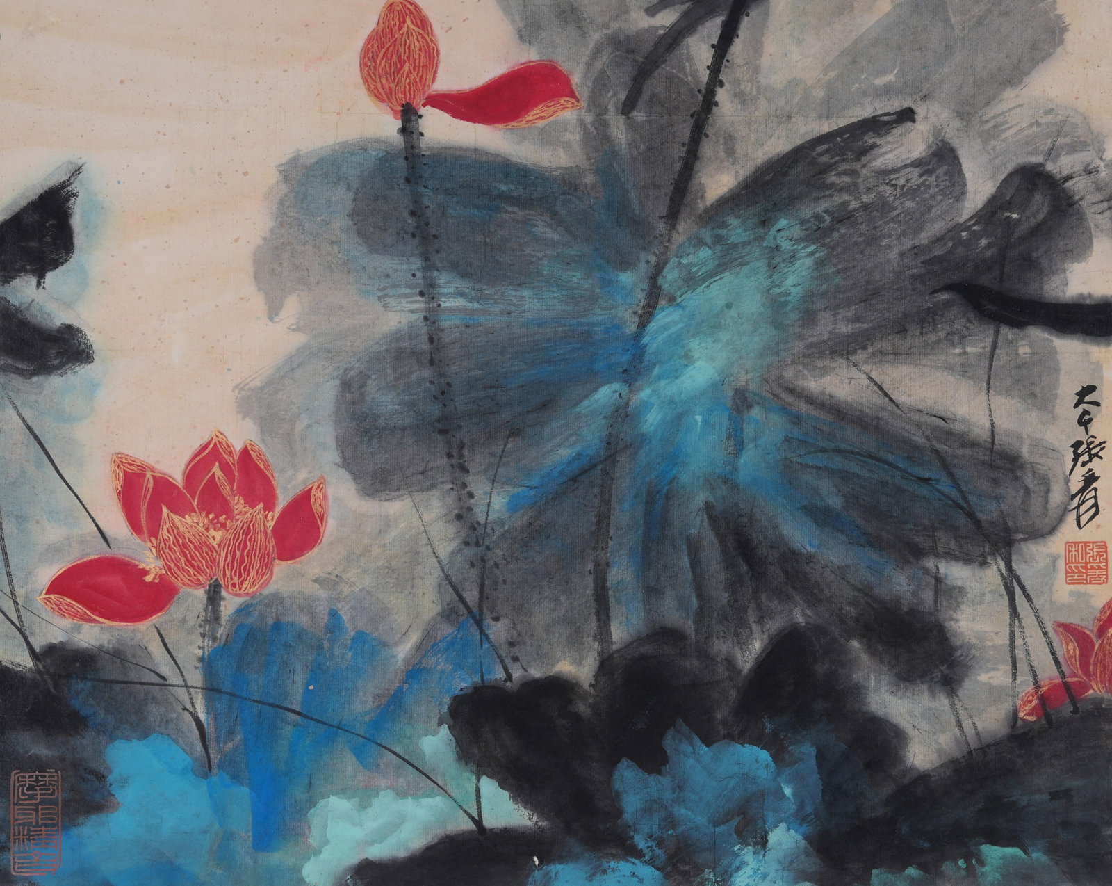 A LOTUS PAINTING ON PAPER BY ZHANG DAQIAN.張大千 (1 of 8)