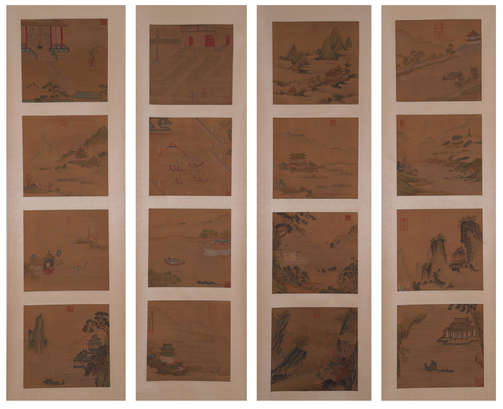 A FOUR PAINTINGS OF LANDSCAPE AND FIGURES ON SILK BY DONG BANGDA.董邦達 (1 of 14)