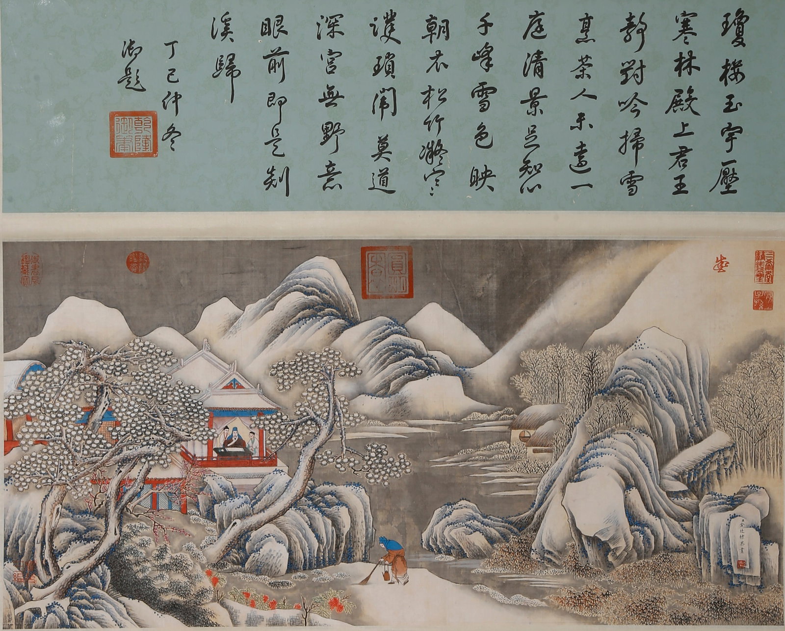 A SNOW SCENE PAINTING ON SILK BY JIN TINGBIAO.金廷標: Snow Scene Painting on Silk by Jin Tingbiao.金廷標