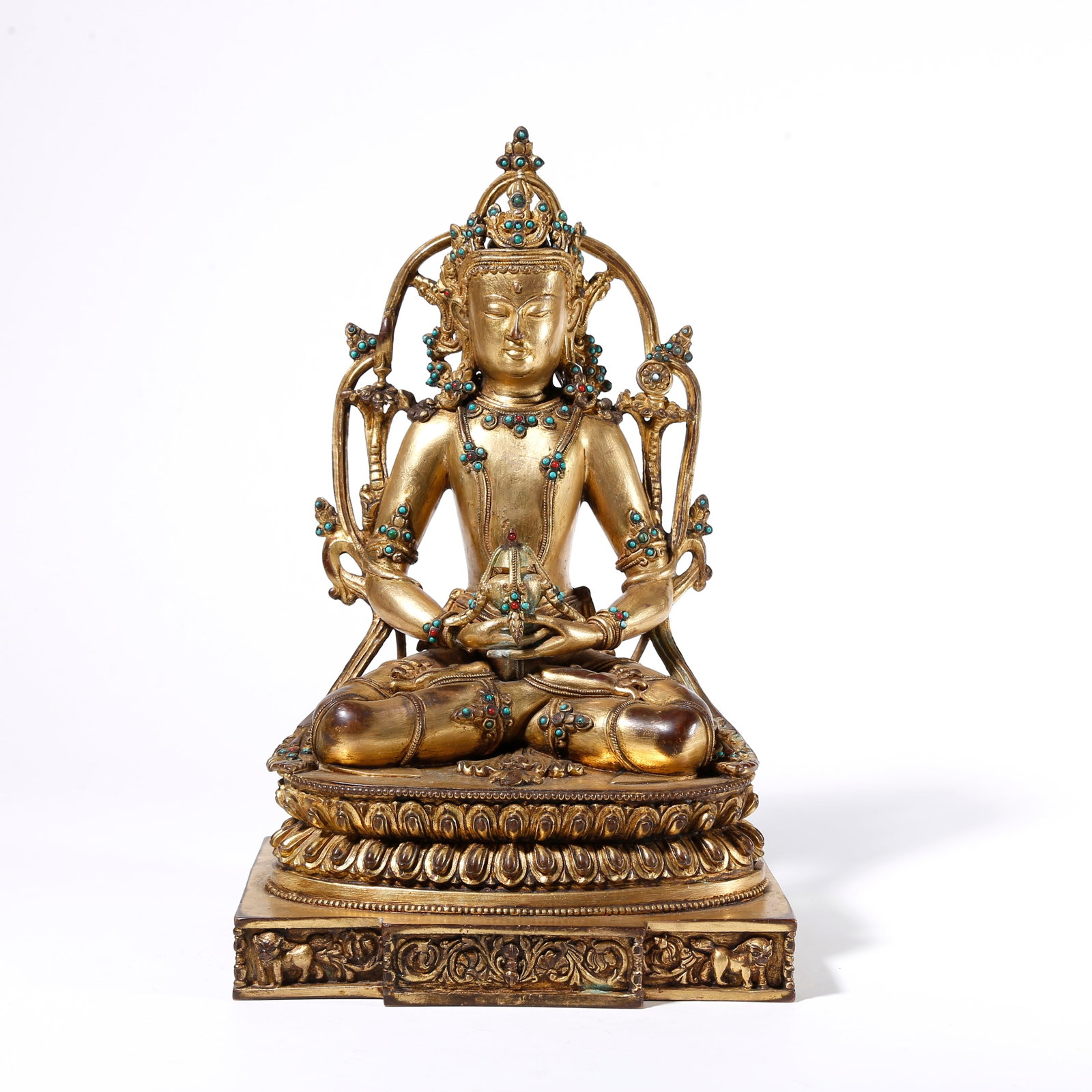 A GILT BRONZE STATUE OF AMITAYUS: Gilt Bronze Statue of Amitayus