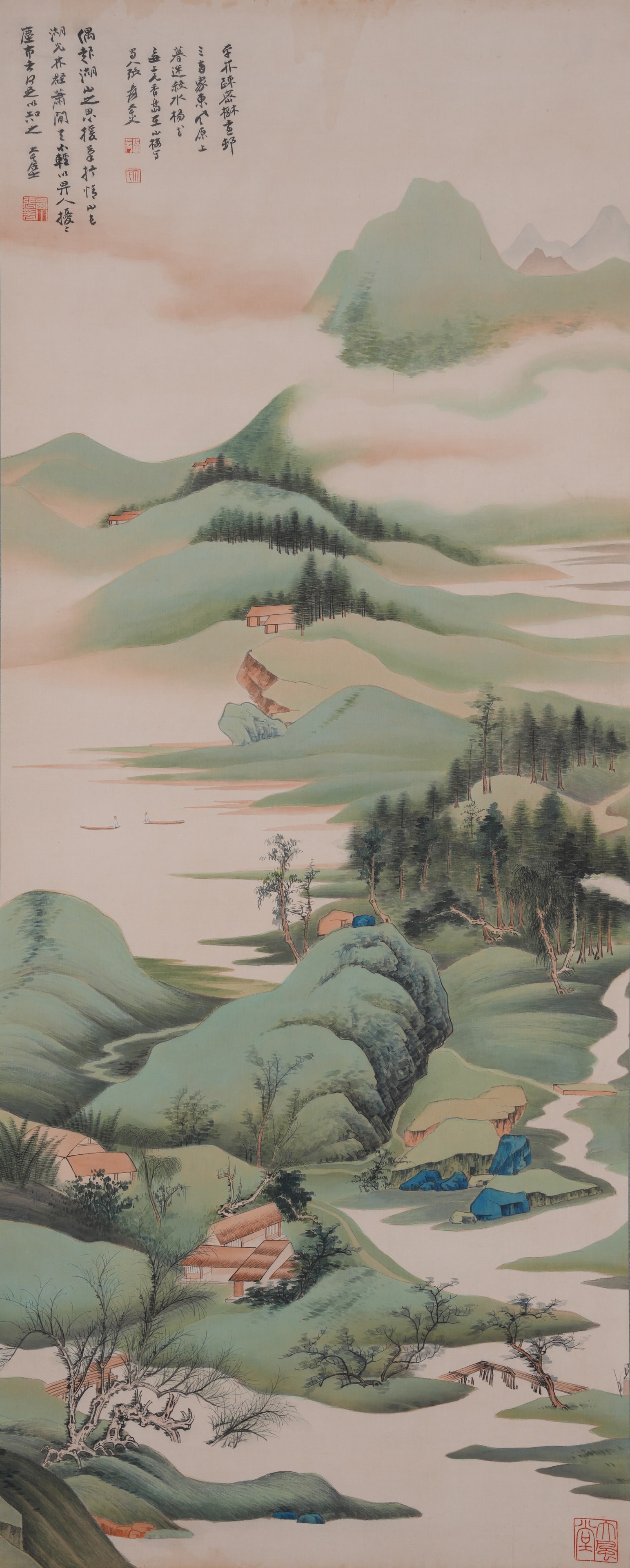 A PAINTING OF LANDSCAPE ON SILK BY ZHANG DAQIAN.張大千: Painting of Landscape on Silk by Zhang Daqian.張大千