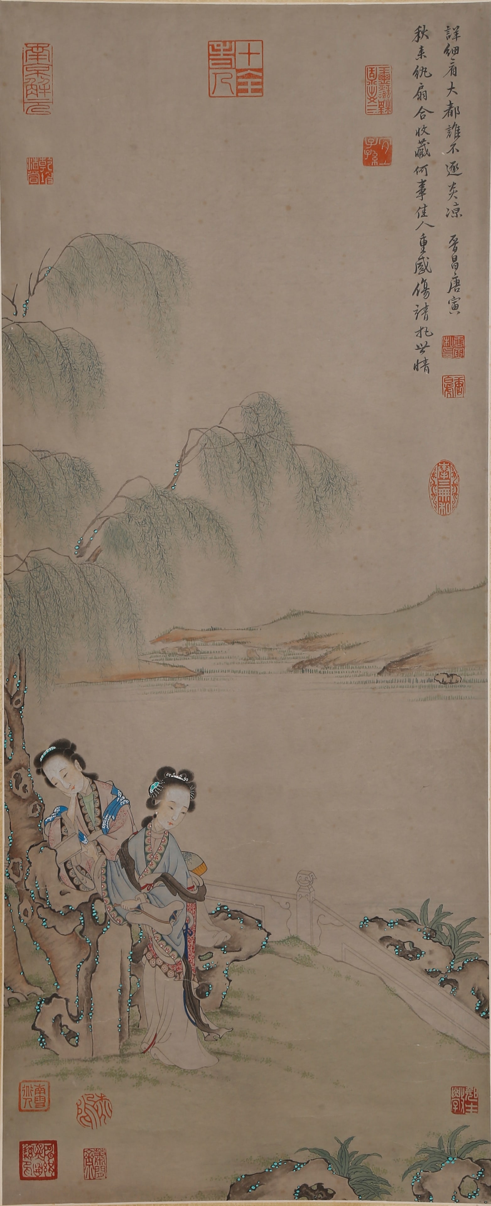A COURT LADY PAINTING ON PAPER BY TANG YIN.唐寅: Court Lady Painting on Paper by Tang Yin.唐寅