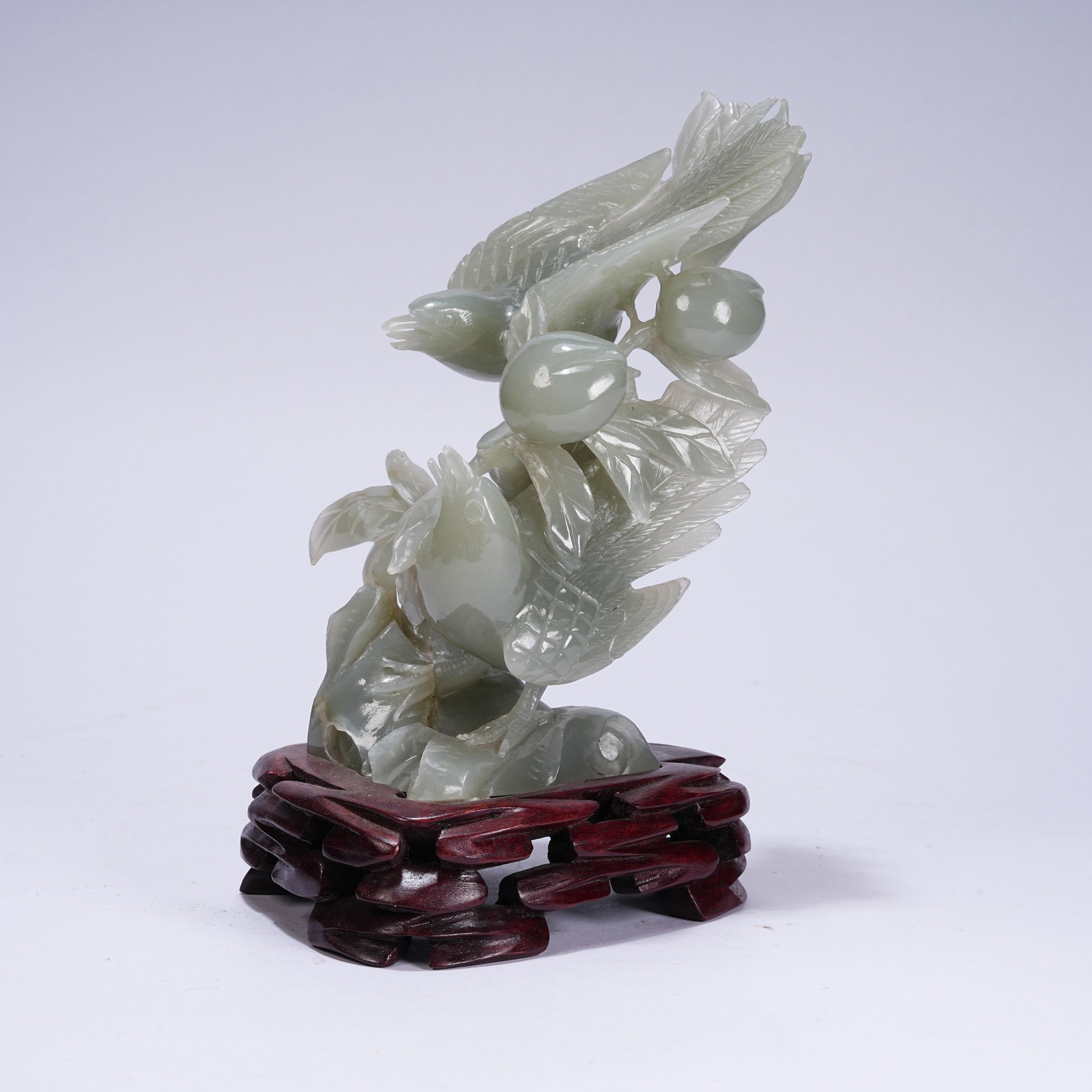 A HETIAN JADE ORNAMENT OF MAGPIE ON PLUM BRANCH: Hetian Jade Ornament of Magpie on Plum Branch