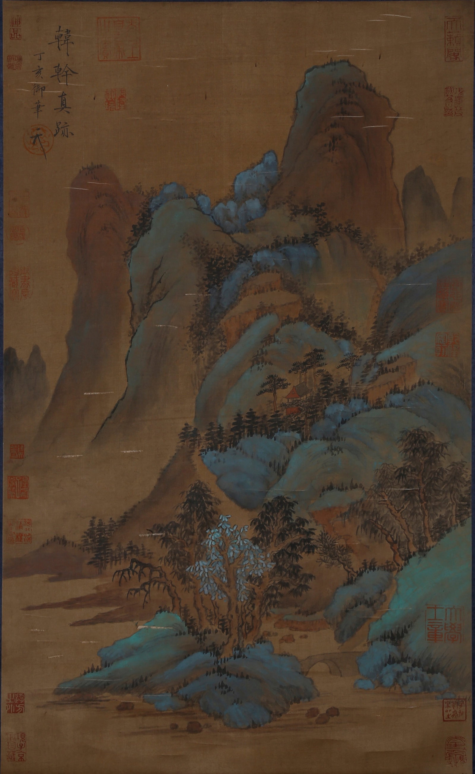 A LANDSCAPE PAINTING ON SILK BY EMPEROR HUIZONG OF SONG.宋徽宗: Landscape Painting on Silk by Emperor Huizong of Song.宋徽宗