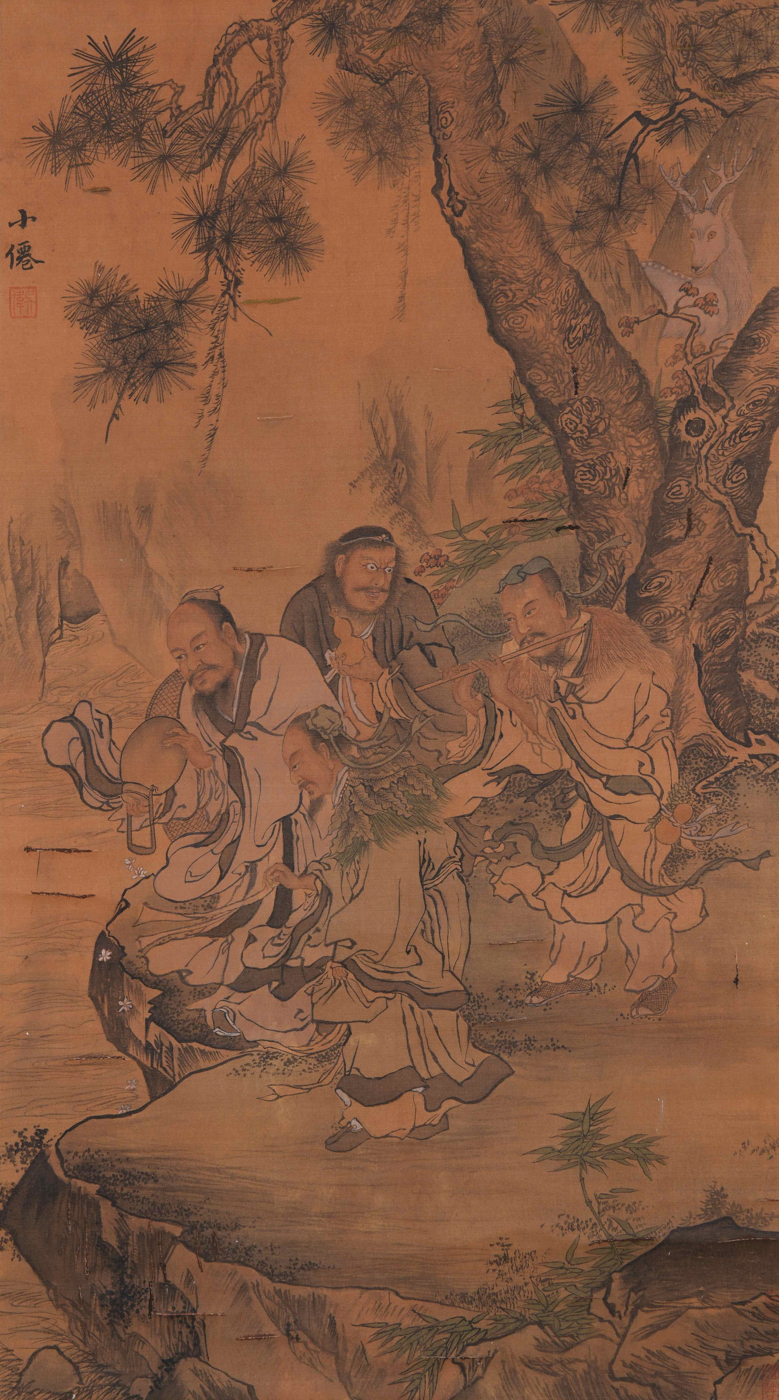 A PAINTING OF FIGURES ON SILK BY WU WEI.吳偉: Painting of Figures on Silk by Wu Wei.吳偉