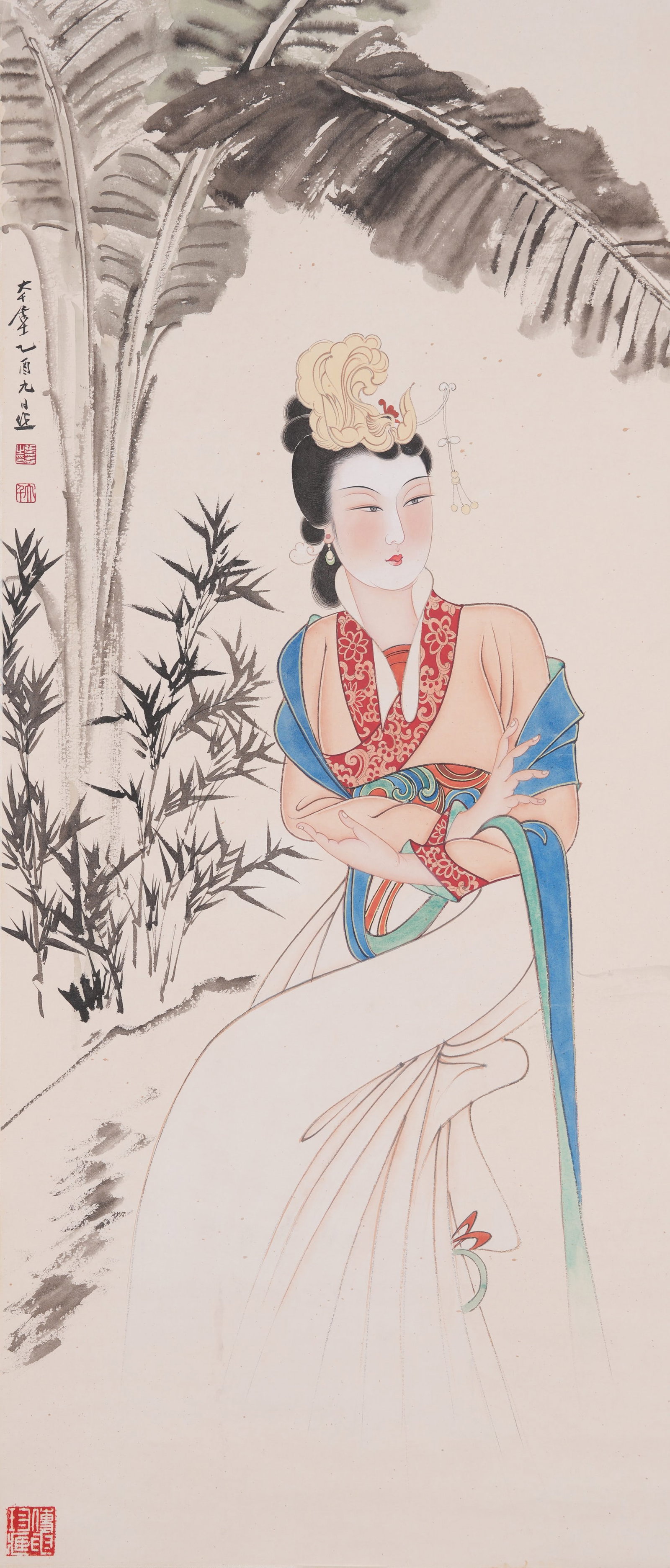 A PAINTING OF LADIES ON PAPER BY ZHANG DAQIAN.張大千: Painting of Ladies on Paper by Zhang Daqian.張大千