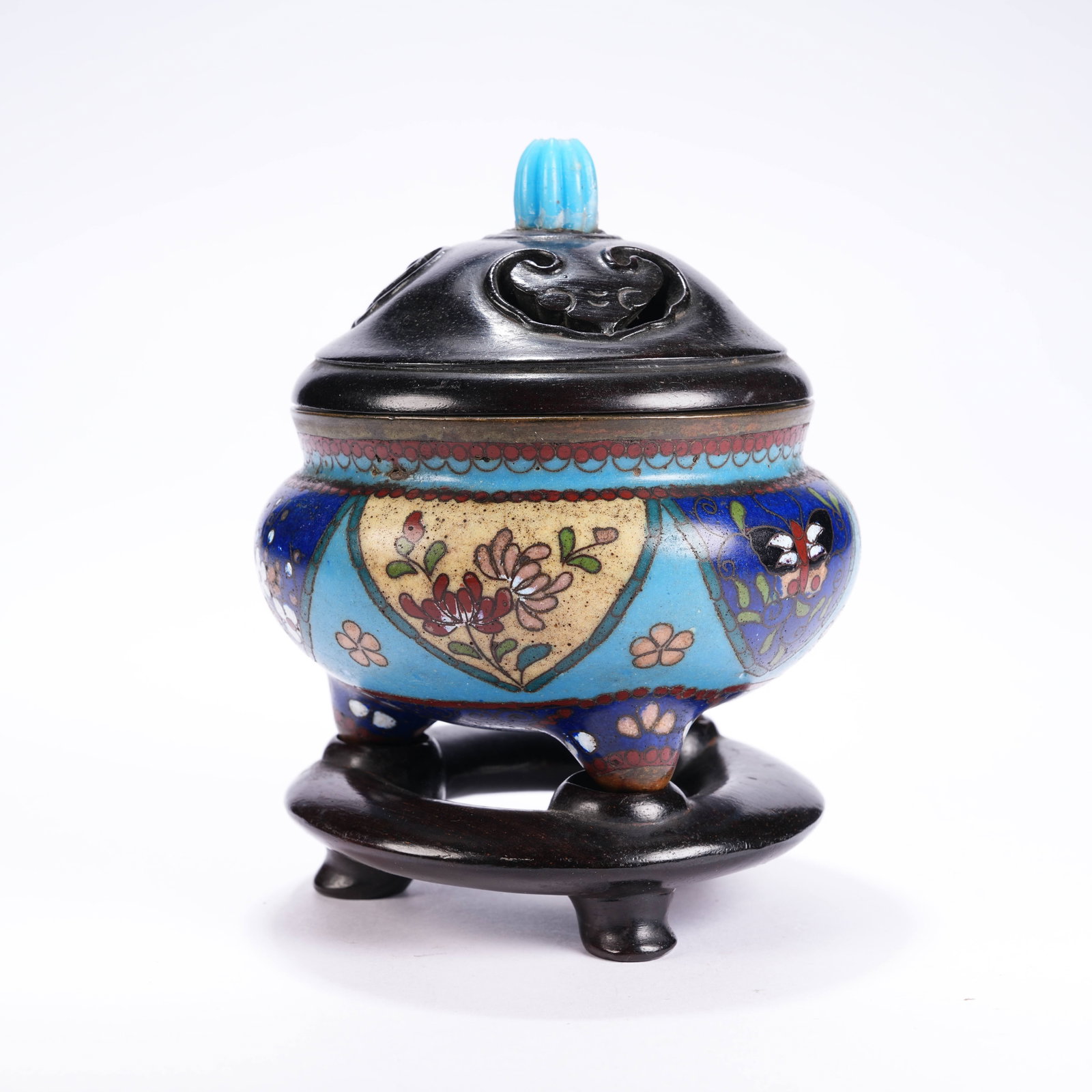 A CLOISONNE FLOWER AND BIRD PATTERN CENSER: Cloisonne Flower and Bird Pattern Censer