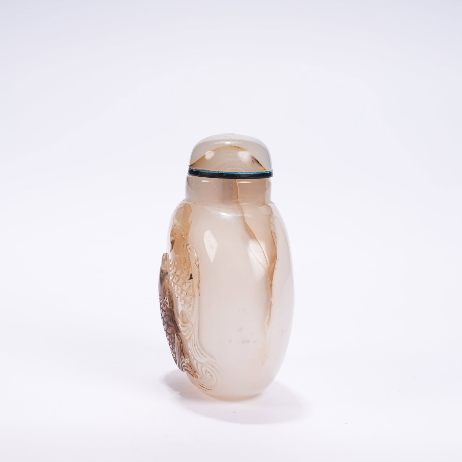 A AGATE DOUBLE FISH PATTERN SNUFF BOTTLE - 3
