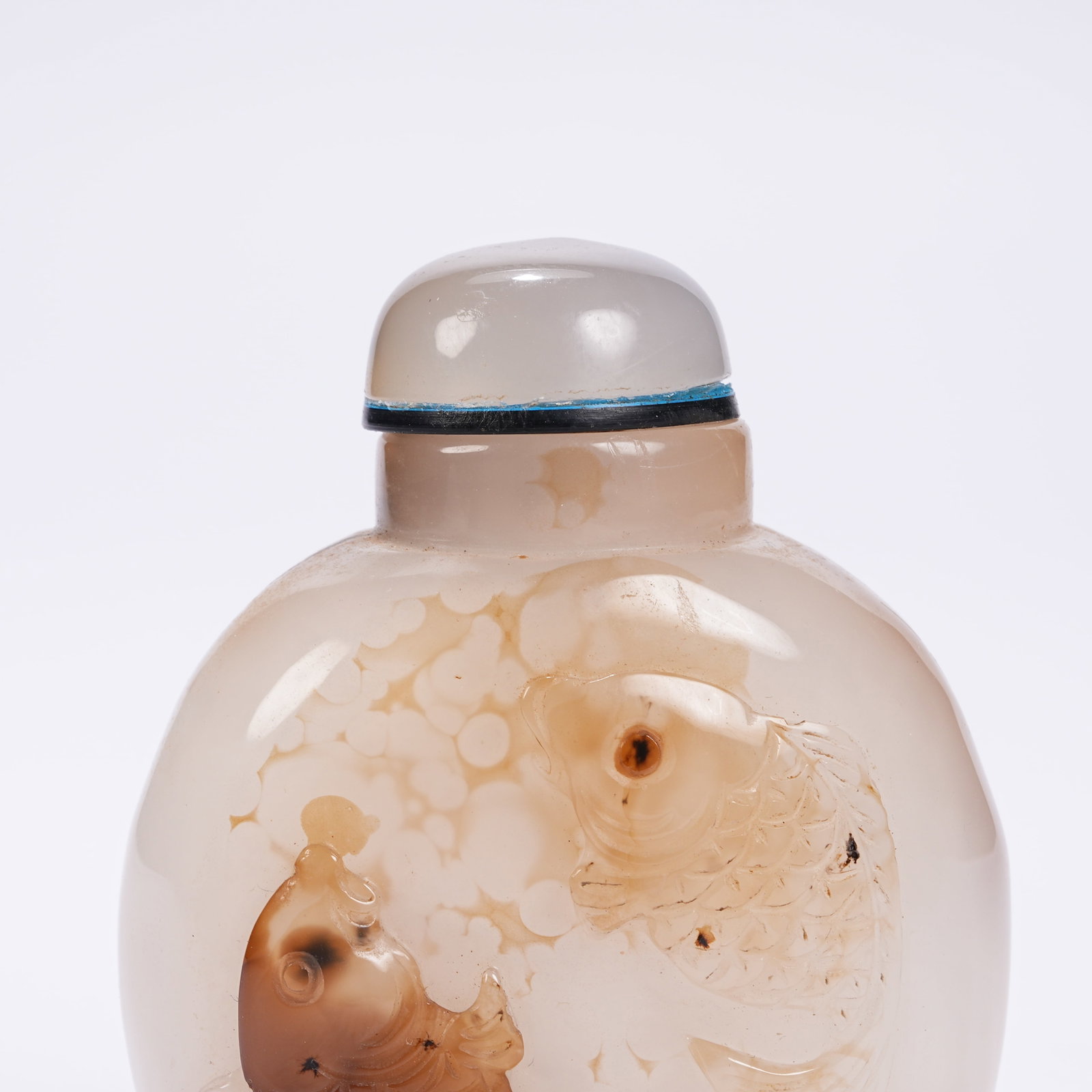 A AGATE DOUBLE FISH PATTERN SNUFF BOTTLE - 5
