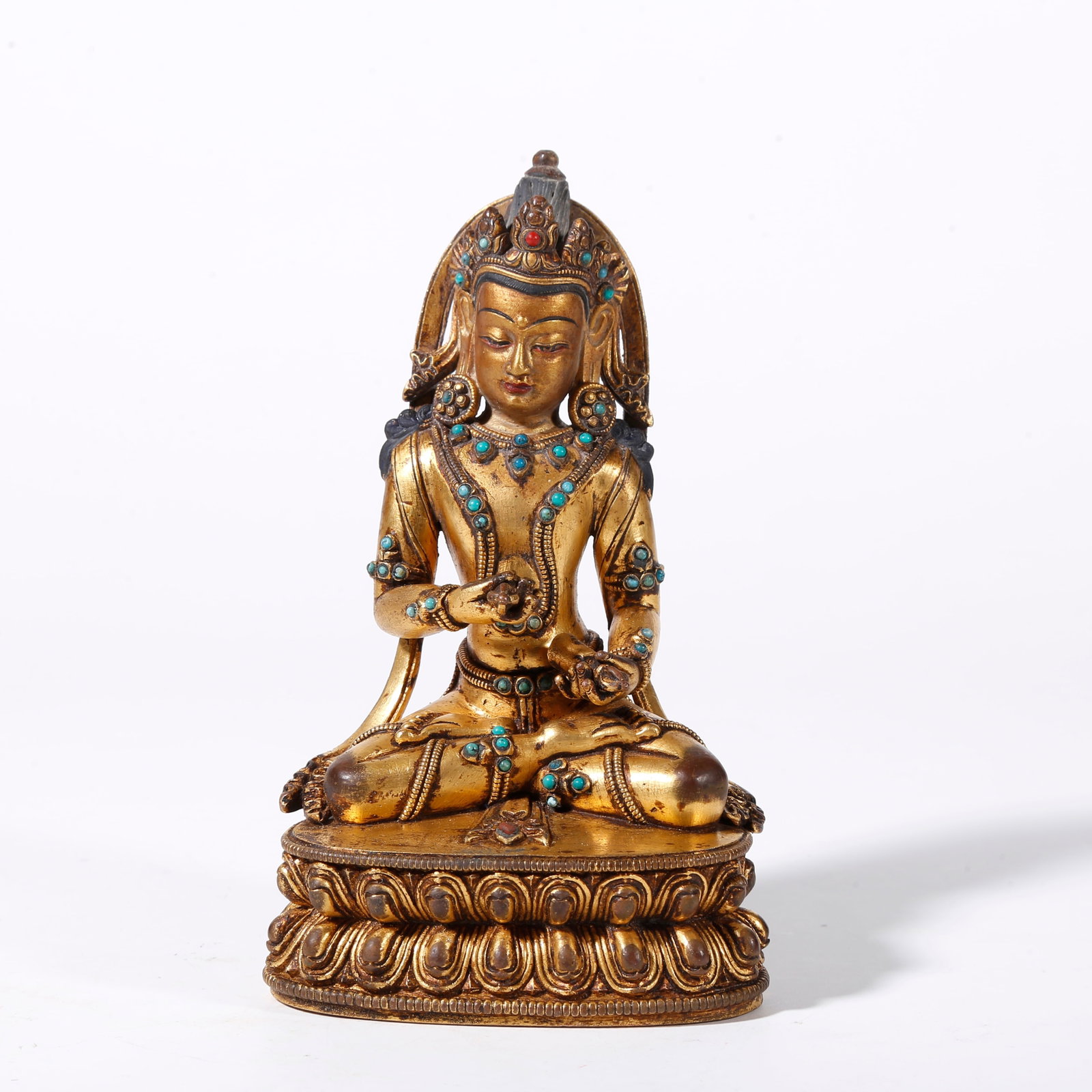 A GILT BRONZE STATUE OF VAJRASATTVA: Gilt Bronze Statue of Vajrasattva