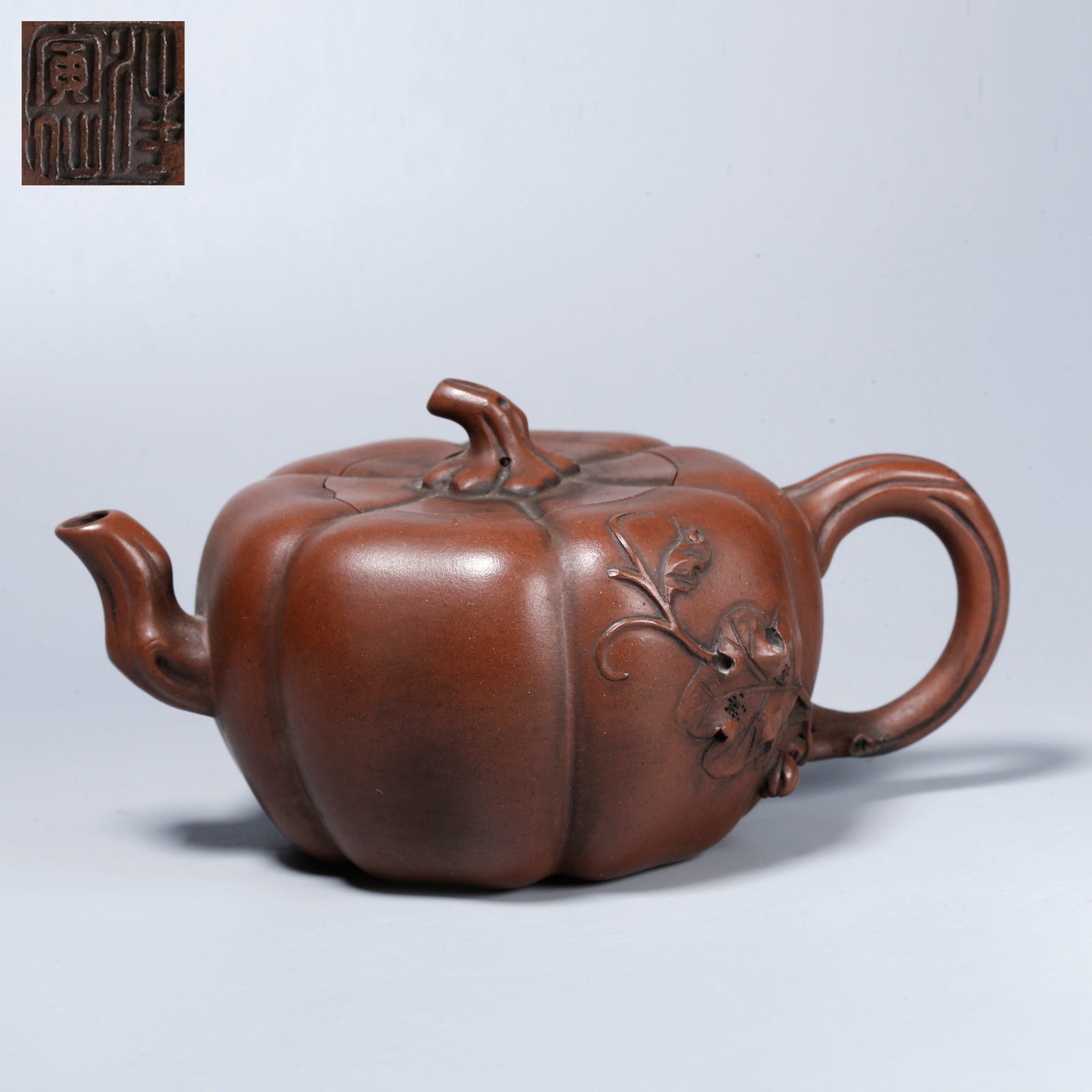 A ZISHA EWER IN CARVED MELON FORM: Zisha Ewer in Carved Melon Form