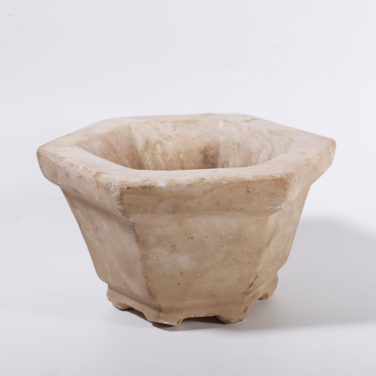 A FLOWER POT OF WHITE MARBLE: Flower Pot of White Marble