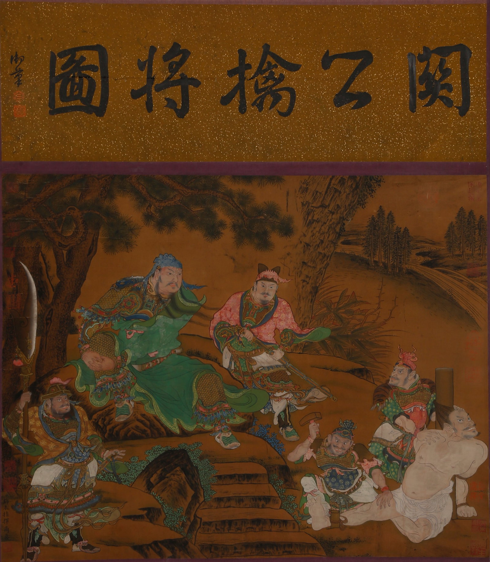 A GUAN YU CAPTURING ENEMY GENERAL PAINTING ON SILK BY SHANG XI.商喜: Guan Yu Capturing Enemy General Painting on Silk by Shang Xi.商喜