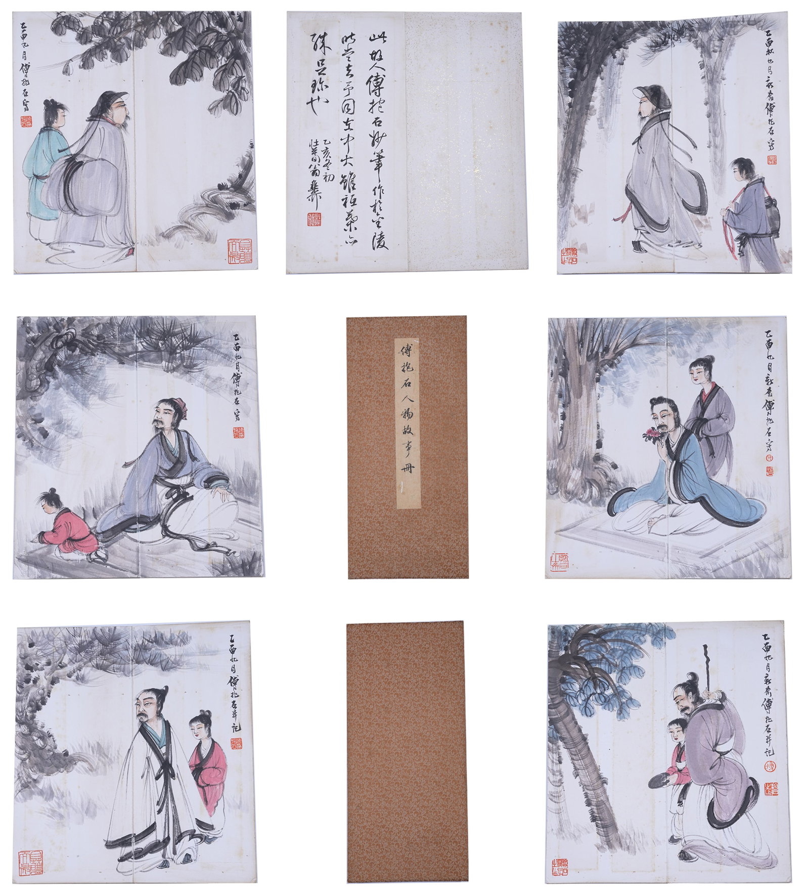 A ALBUM OF FIGURE PAINTINGS ON PAPER BY FU BAOSHI (SIX LEAVES).傅抱石: Album of Figure Paintings on Paper by Fu Baoshi (Six Leaves).傅抱石