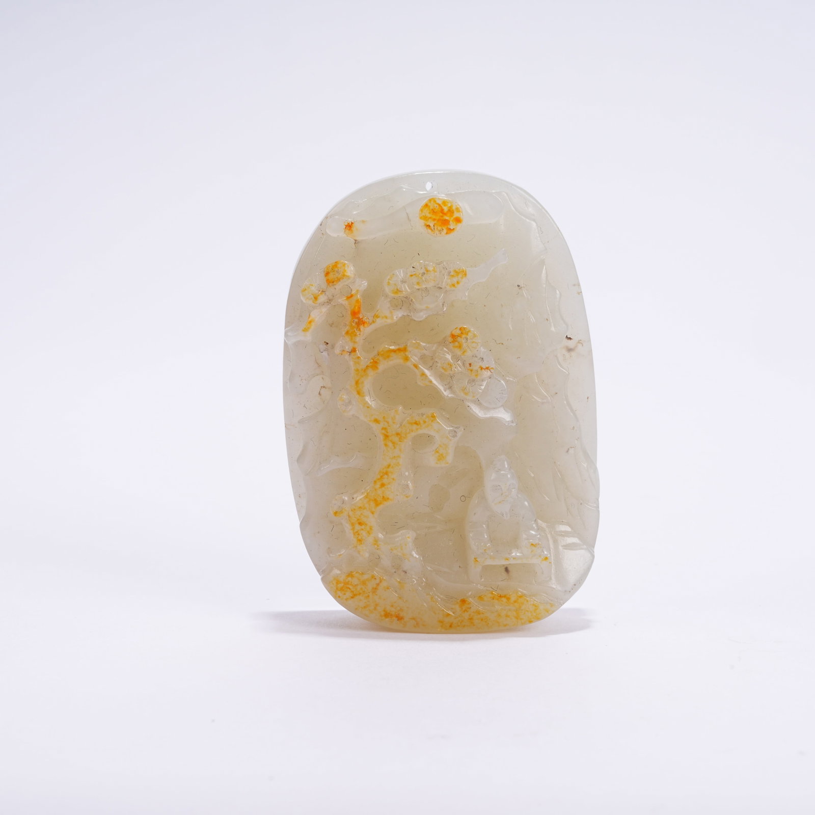 A HETIAN JADE SKILLFULLY CARVED PLAQUE WITH SAGE UNDER PINE PATTERN (1 of 8)