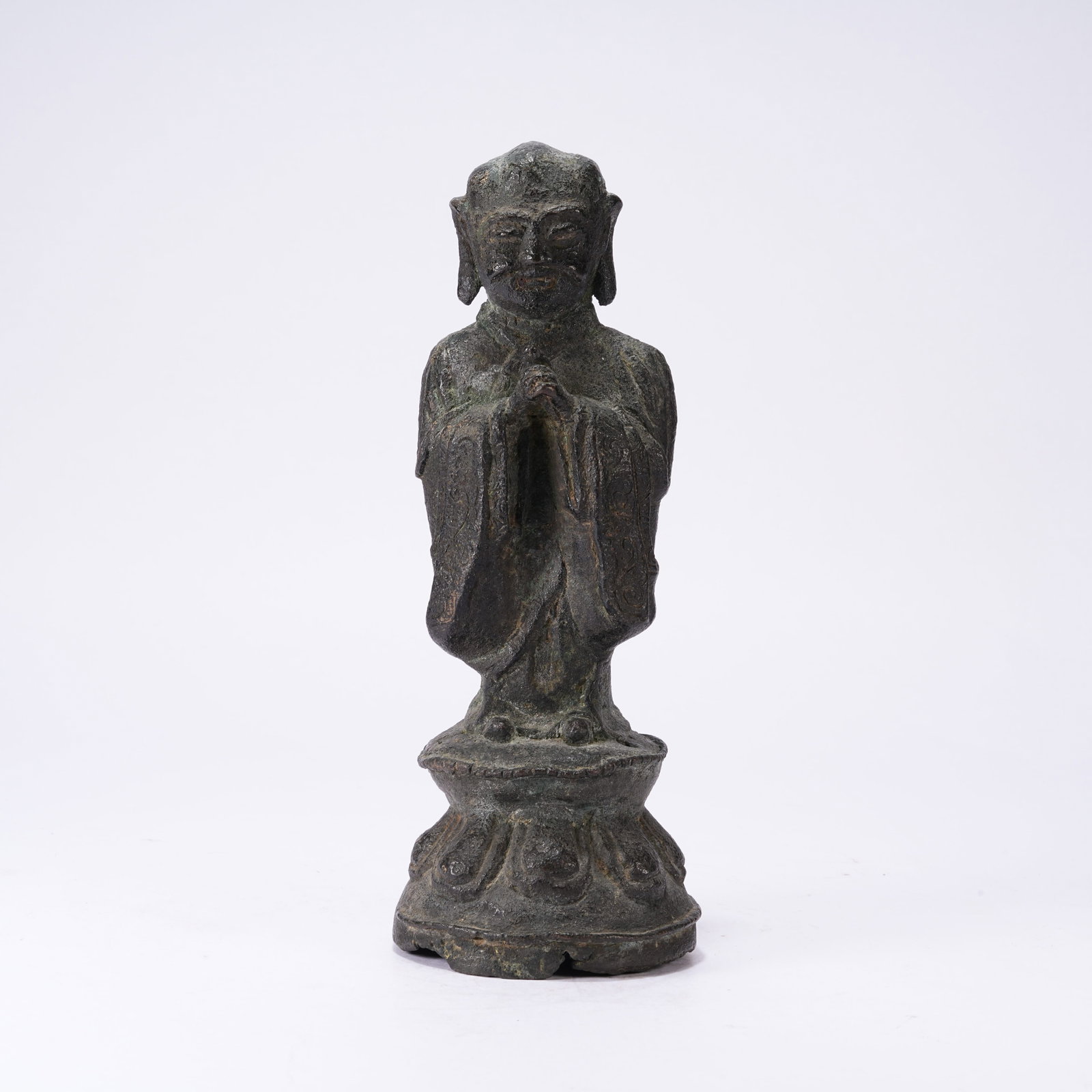 A BRONZE STANDING ARHAT STATUE (1 of 9)