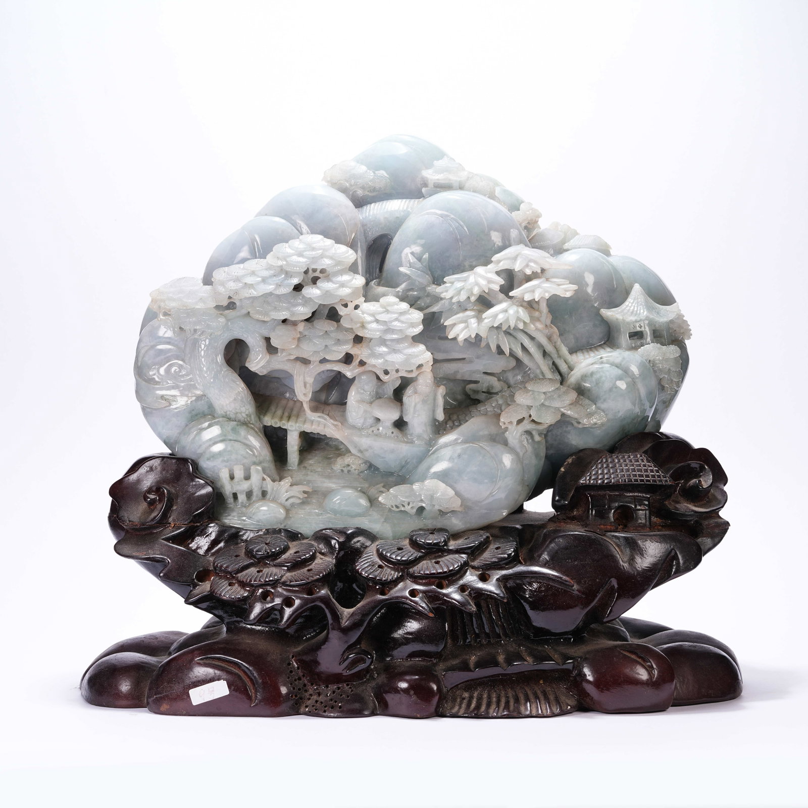 A JADEITE BOULDER ORNAMENT CARVED WITH SAGES UNDER PINES (1 of 9)