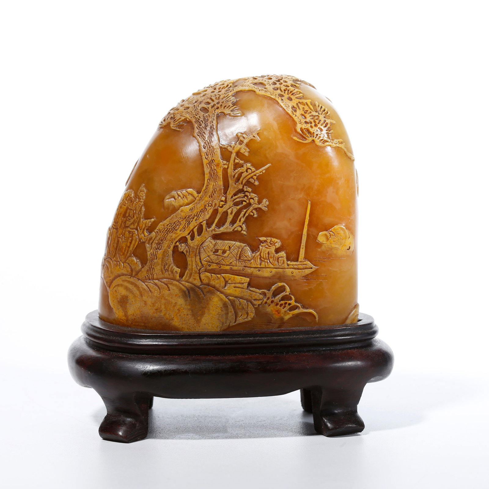 A SEAL CARVED WITH FIGURE AND STORY PATTERN FROM SHOUSHAN STONE: Seal carved with figure and story pattern from Shoushan stone