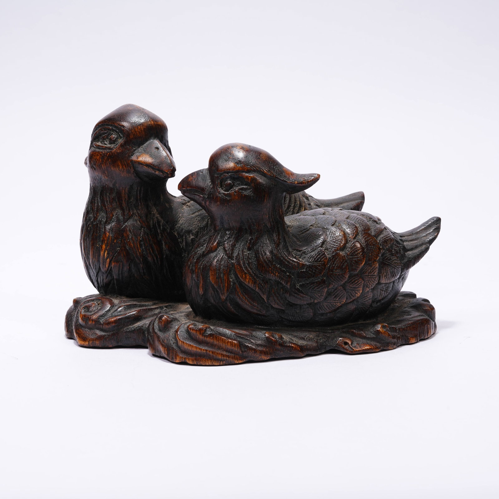 A BAMBOO ROOT CARVED MANDARIN DUCK ORNAMENT: Bamboo Root Carved Mandarin Duck Ornament