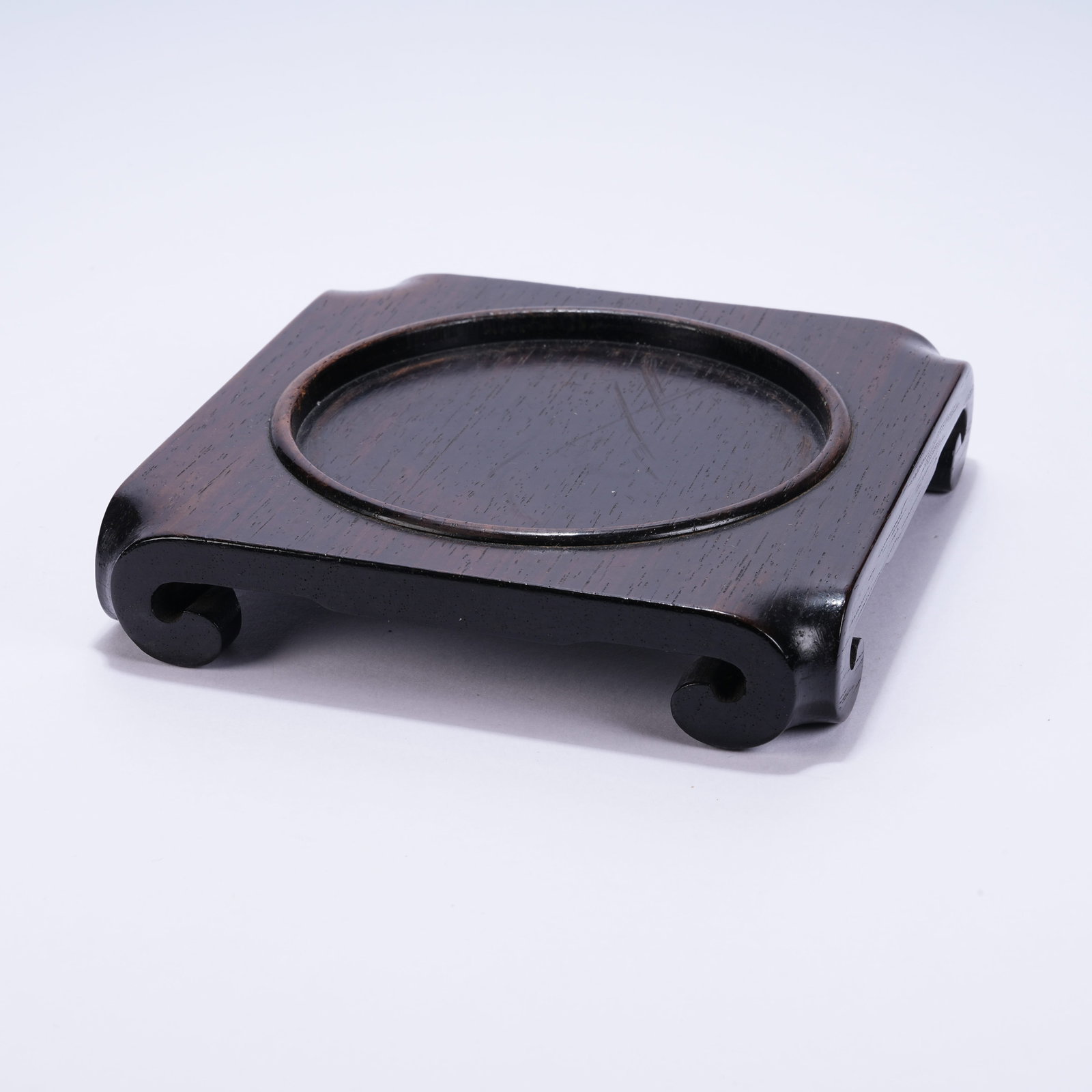 A SQUARE RED SANDALWOOD STAND WITH CANTED CORNERS (1 of 9)