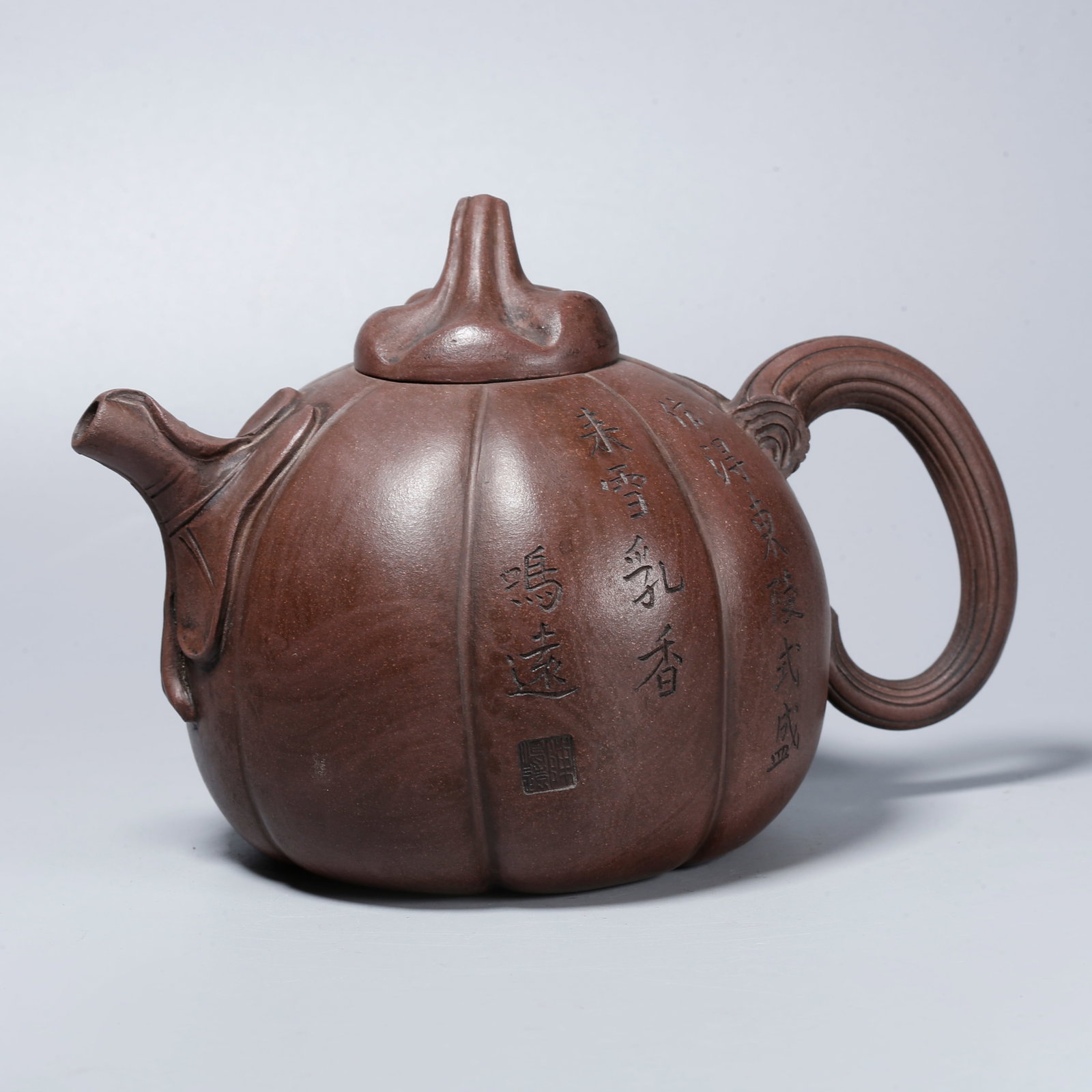 A ZISHA EWER CARVED WITH POETIC INSCRIPTIONS: Zisha Ewer Carved with Poetic Inscriptions