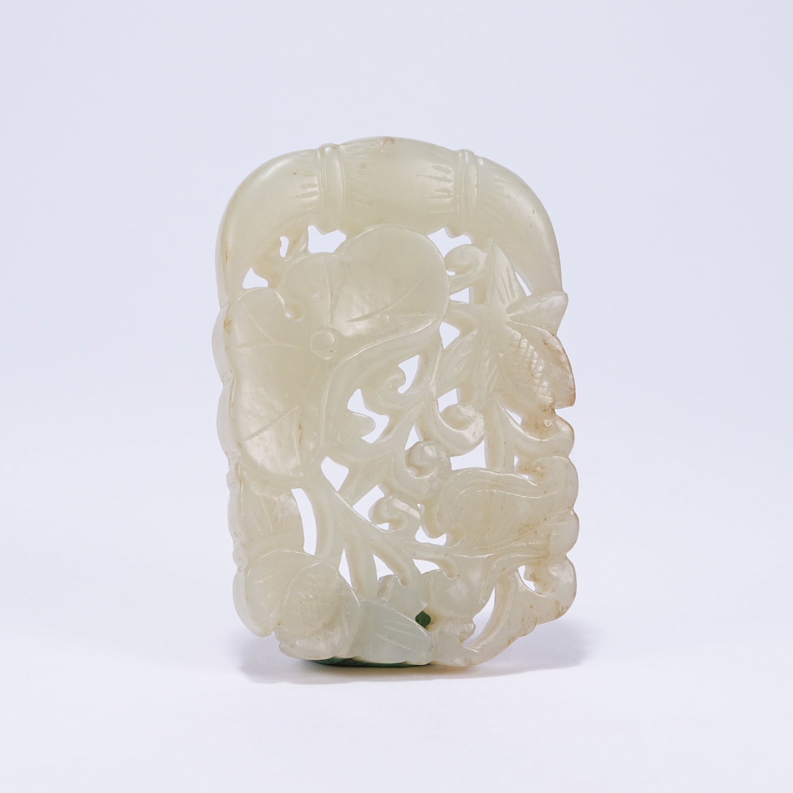 A HETIAN JADE PLAQUE WITH LOTUS POND PATTERN: Hetian Jade Plaque with Lotus Pond Pattern