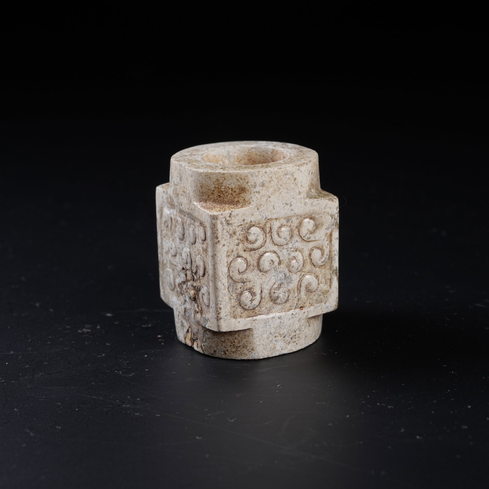 A ANCIENT JADE CONG TUBE WITH HOOKED CLOUD PATTERNS (1 of 8)