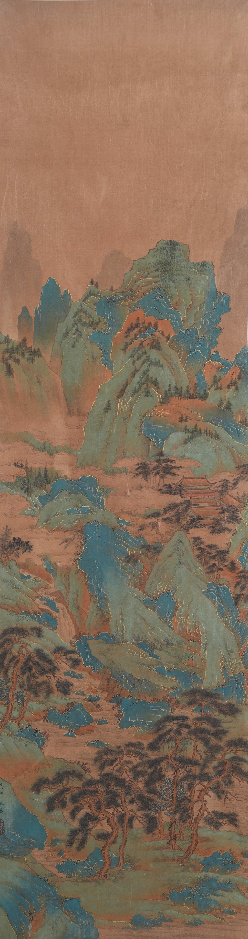 A LANDSCAPE PAINTING ON SILK BY QIU YING.仇英: Landscape Painting on Silk by Qiu Ying.仇英