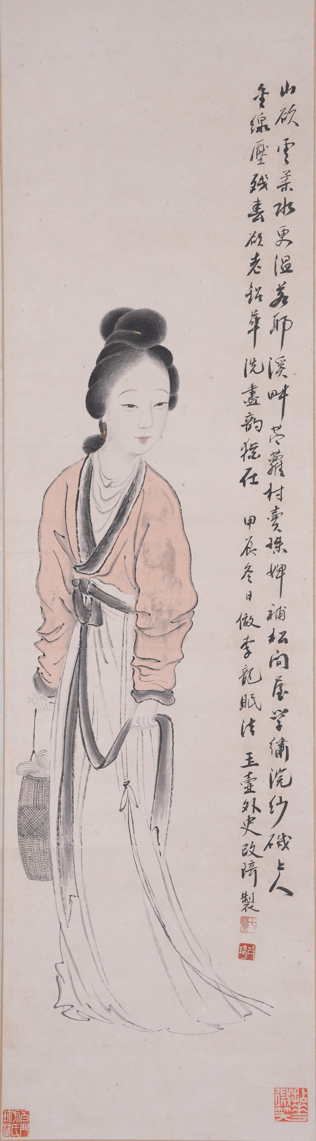 A BEAUTY PAINTING ON PAPER BY GAI QI.改琦: Beauty Painting on Paper by Gai Qi.改琦