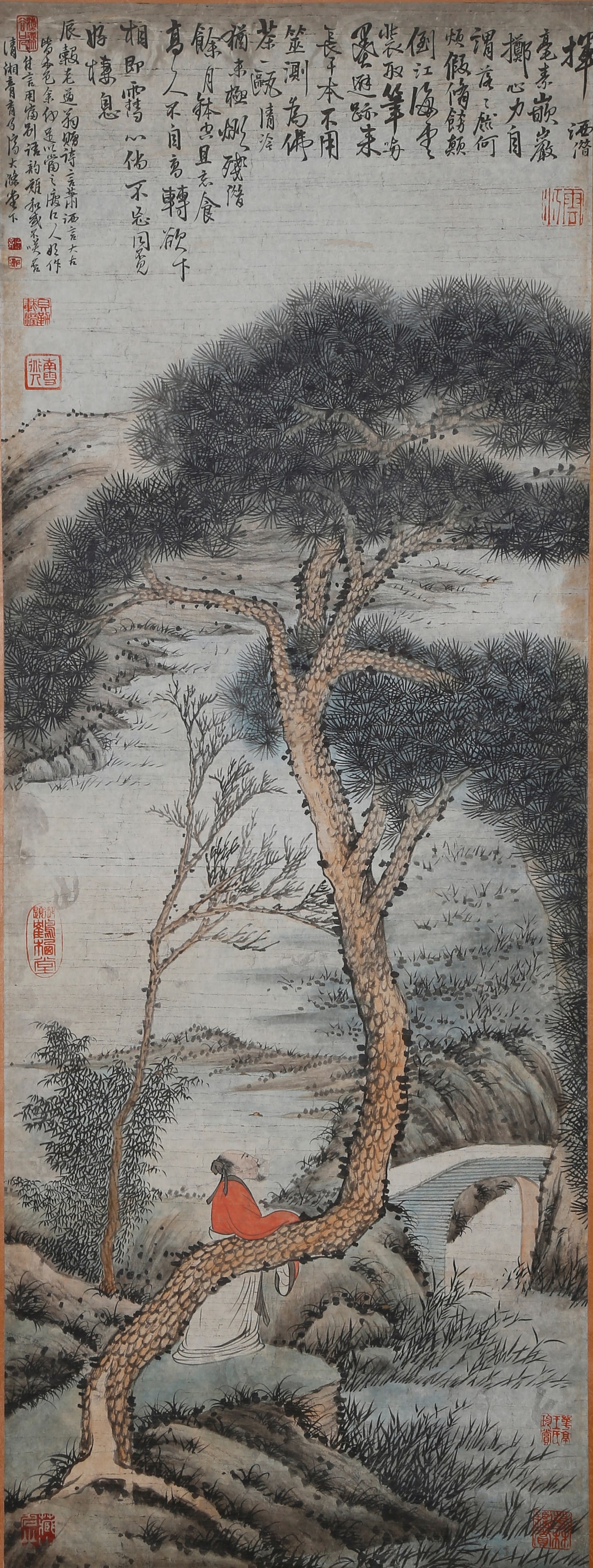 A LANDSCAPE AND FIGURE PAINTING ON PAPER BY SHITAO.石濤: Landscape and Figure Painting on Paper by Shitao.石濤