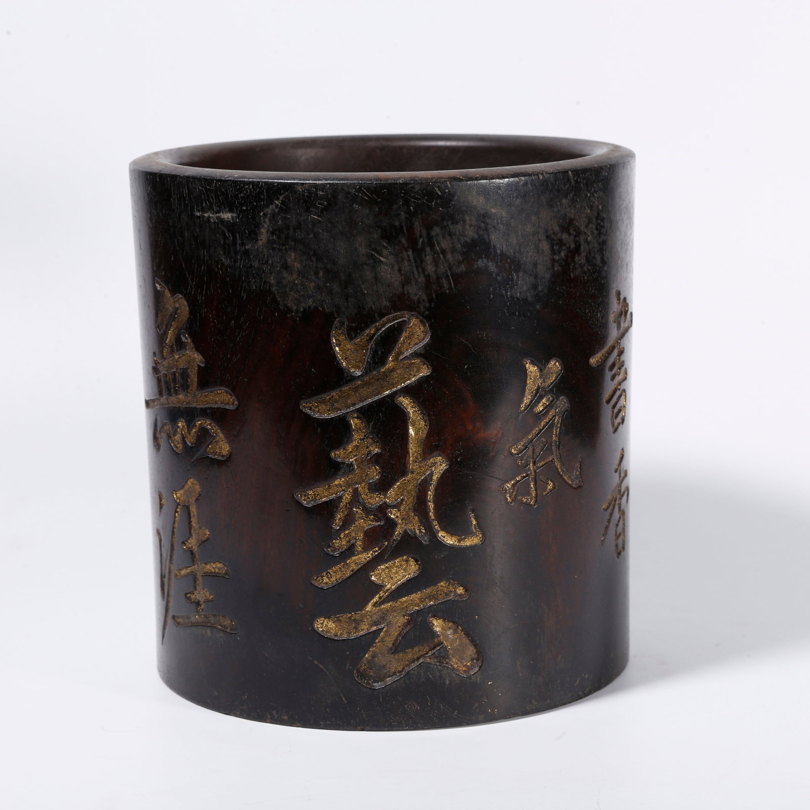 A YELLOW PEAR WOOD BRUSH POT (1 of 9)