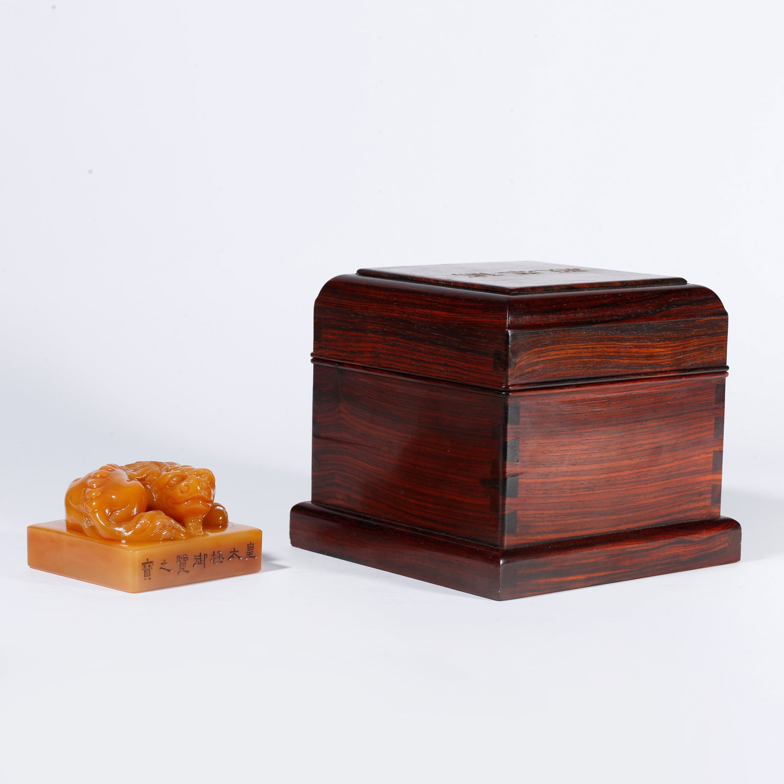 A SHOUSHAN STONE SEAL WITH BEAST KNOB: Shoushan Stone Seal with Beast Knob