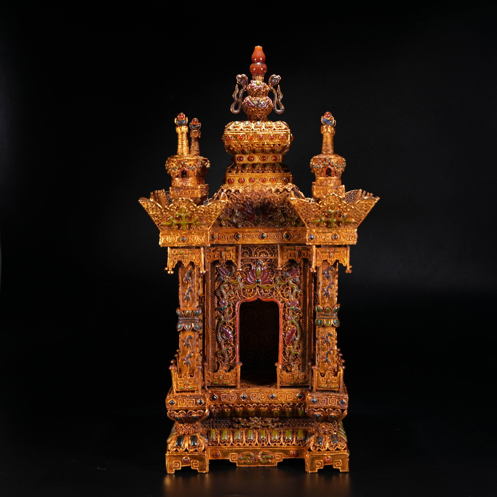 A GILT BRONZE BUDDHIST STUPA: Gilt Bronze Buddhist Stupa
