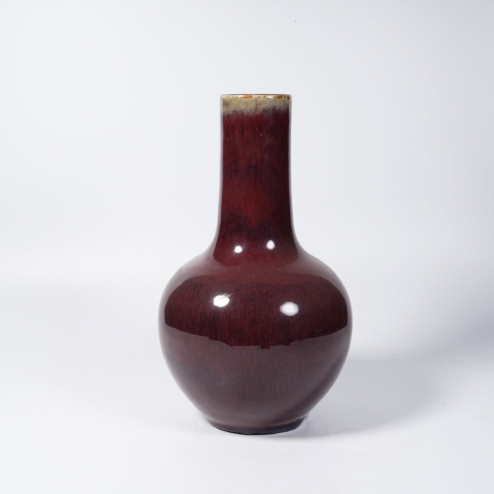 A FLAMBE GLAZED LONG-NECK VASE (1 of 9)