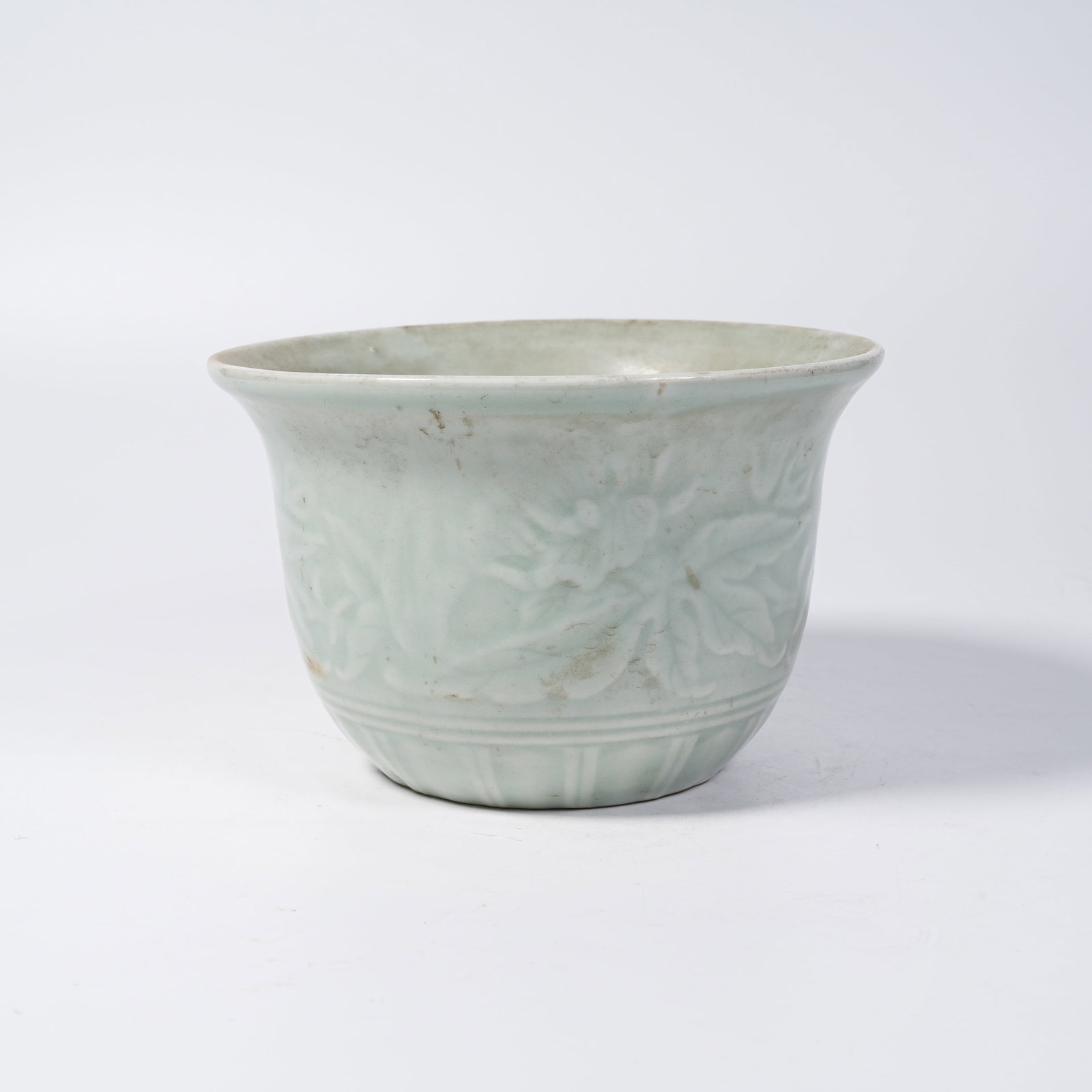 A POWDER CELADON FLOWER POT WITH FLORAL PATTERNS (1 of 9)