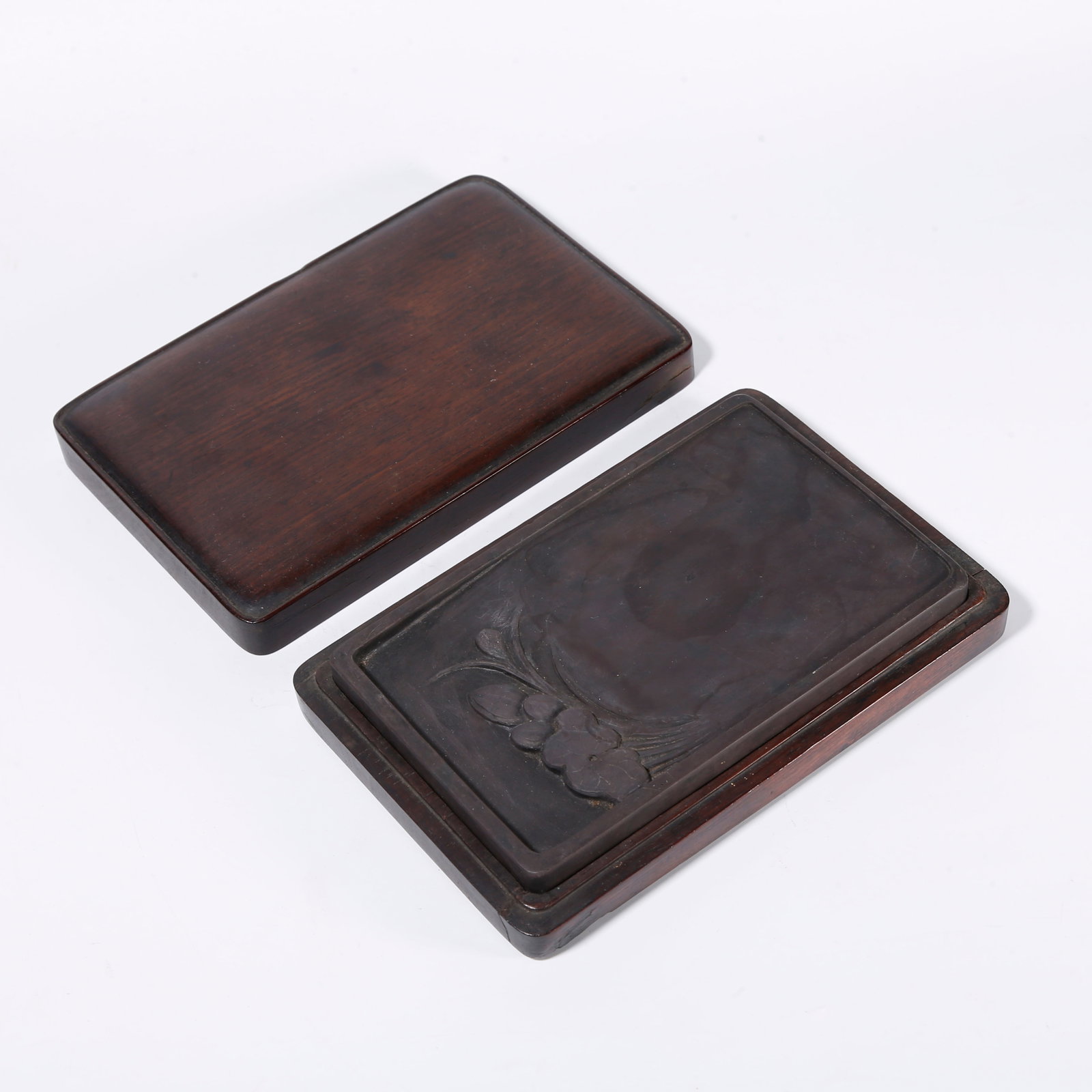 A STONE INK SLAB CARVED WITH LOTUS PATTERNS: Stone Ink Slab Carved with Lotus Patterns
