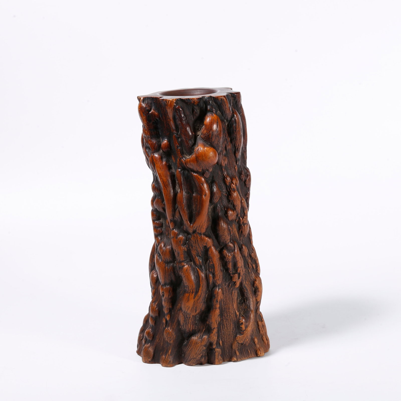 A WOODEN FLOWER VASE IN BURL SHAPE: Wooden Flower Vase in Burl Shape