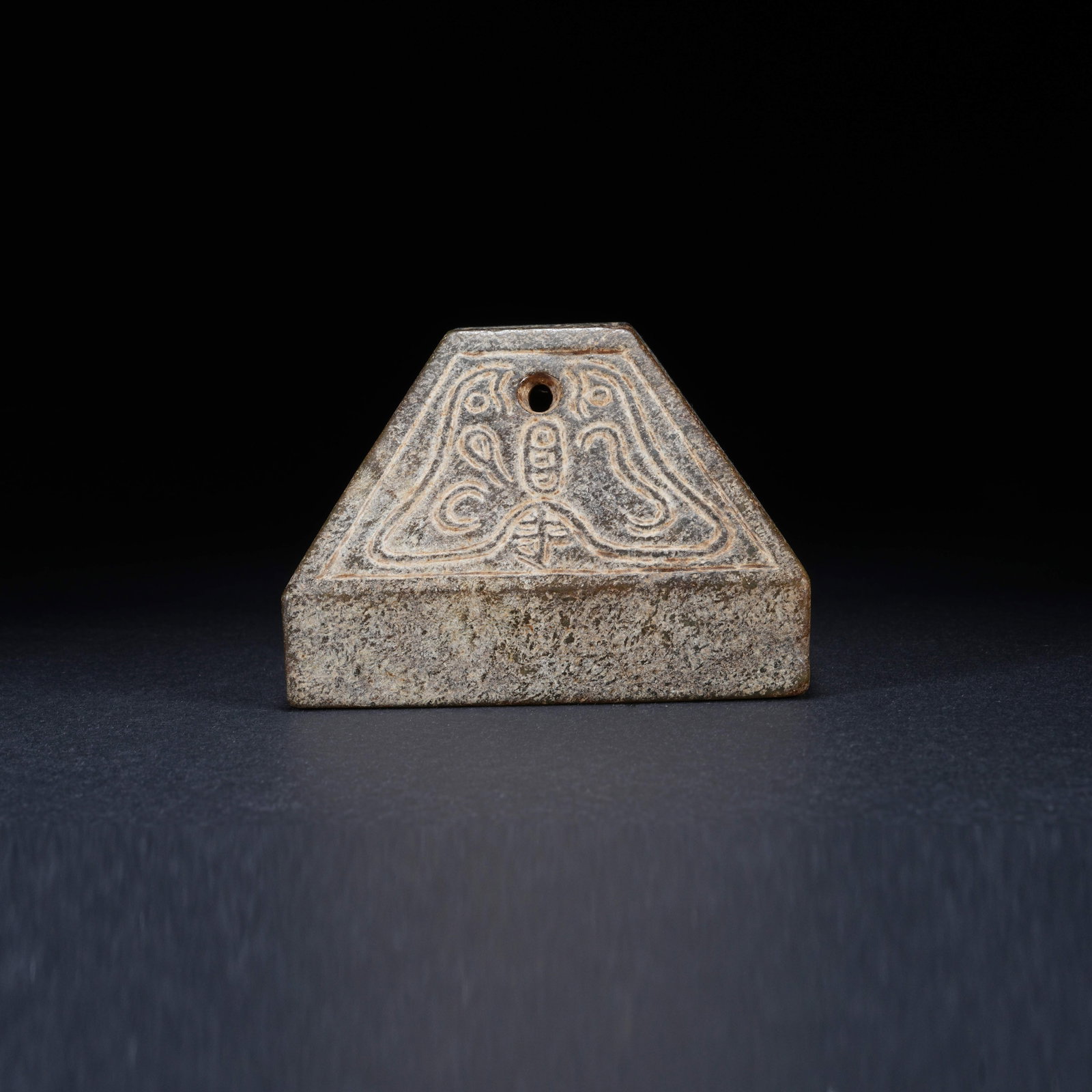 A ANCIENT JADE SEAL WITH INVERTED BUCKET KNOB OF LIANGZHU CULTURE: Ancient Jade Seal with Inverted Bucket Knob of Liangzhu Culture