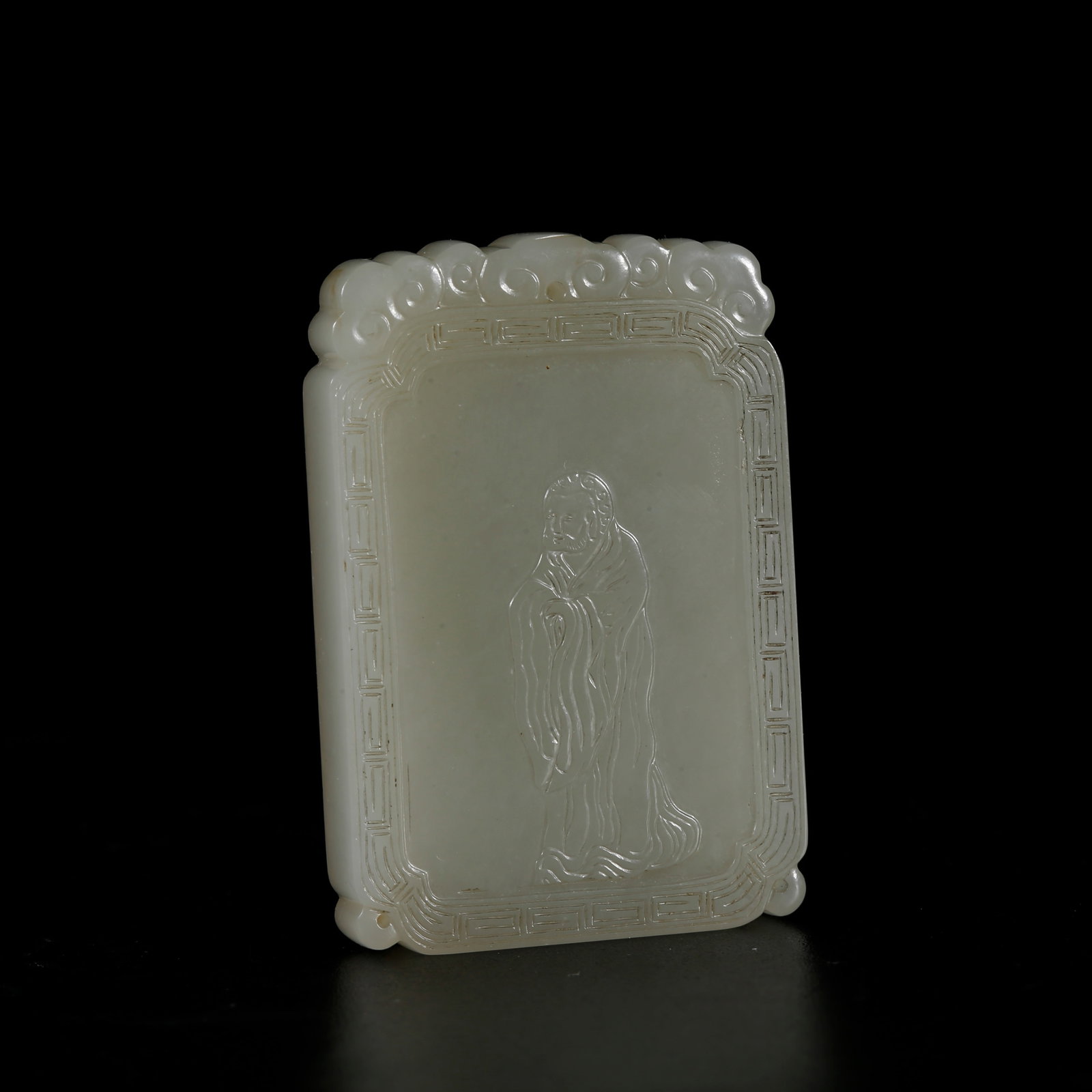 A HETIAN JADE PLAQUE CARVED WITH HUMAN FIGURE PATTERNS: Hetian Jade Plaque Carved with Human Figure Patterns