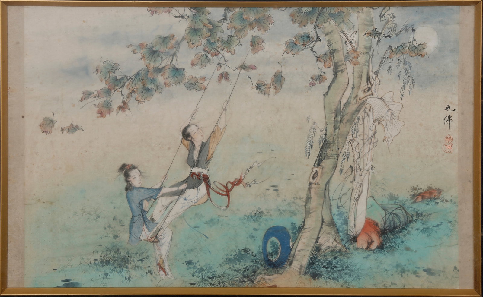 A FIGURE PAINTING ON PAPER BY HU YEFO (FRAMED).胡也佛: Figure Painting on Paper by Hu Yefo (Framed).胡也佛
