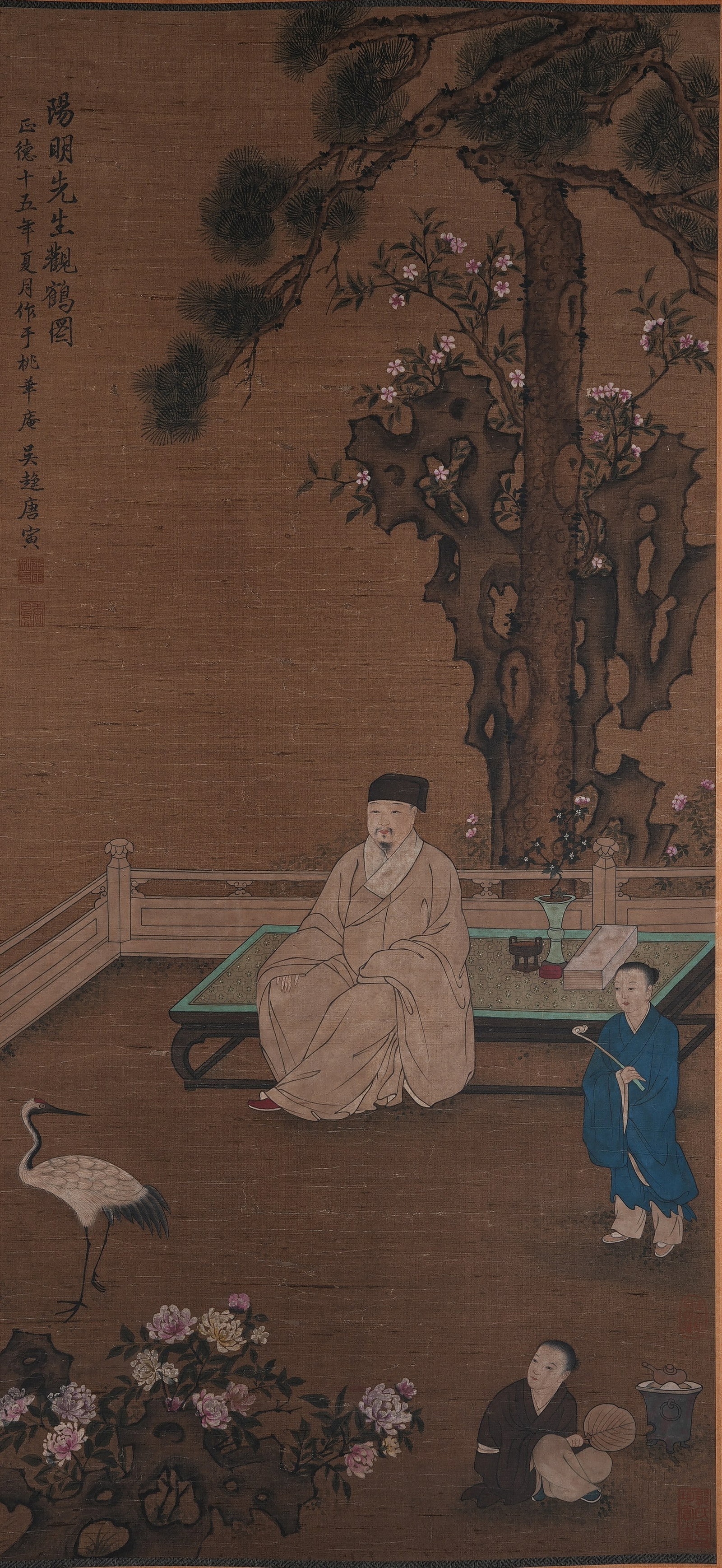 A CRANE WATCHING PAINTING ON SILK BY TANG YIN.唐寅 (1 of 10)