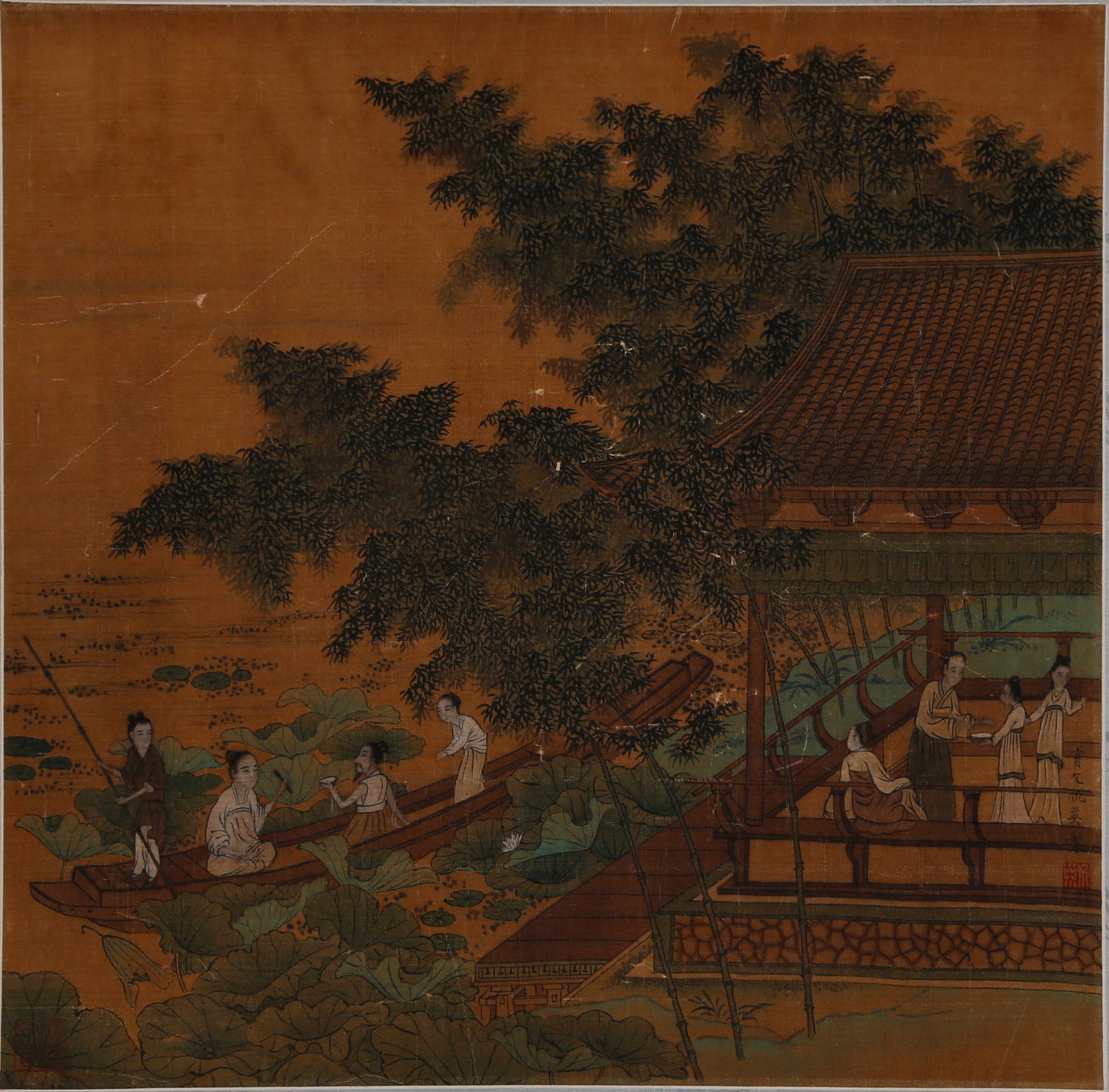 A UNMOUNTED NARRATIVE FIGURE PAINTING ON SILK BY QIU YING.仇英: Unmounted Narrative Figure Painting on Silk by Qiu Ying.仇英