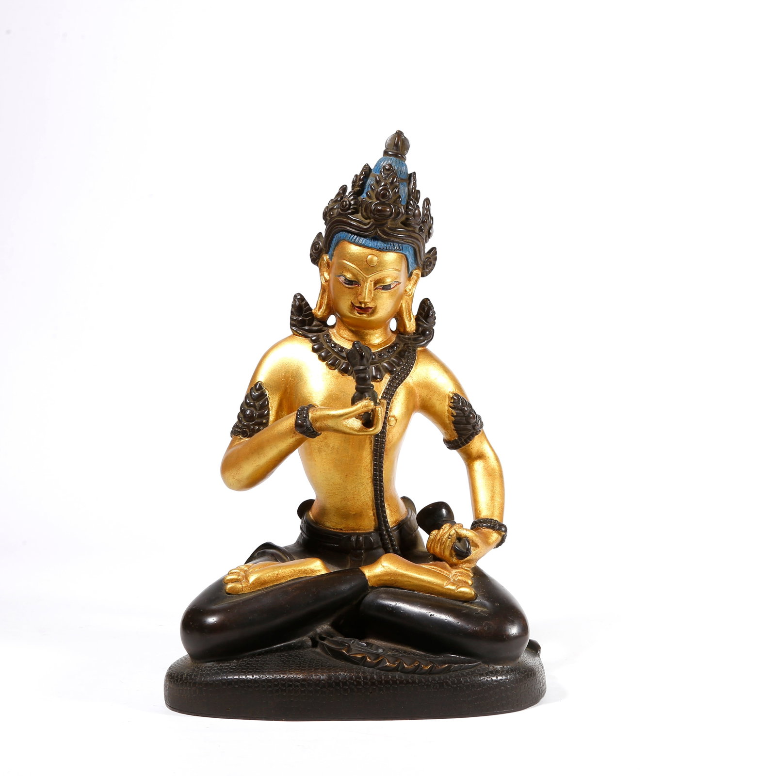 A PARTIALLY GILDED BRONZE STATUE OF VAJRA: Partially Gilded Bronze Statue of Vajra